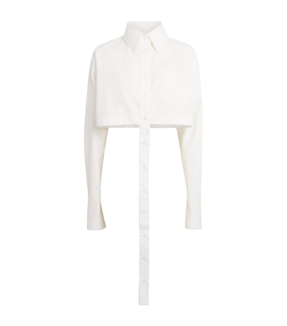 LATE FOR WORK Womens Cotton Deconstructed Cropped Shirt Wht_bblu