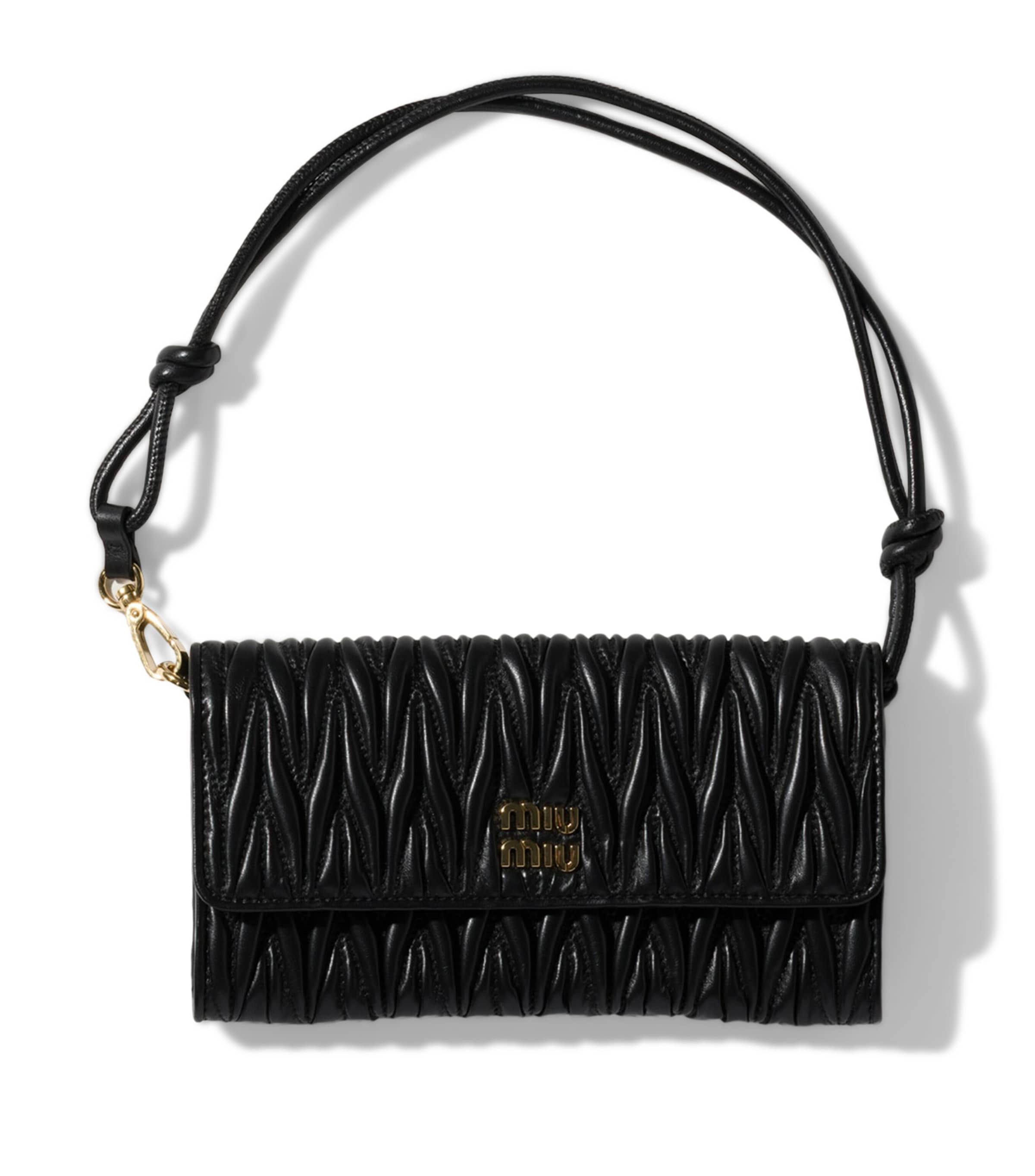 Miu Miu Leather Matelassé Chain Wallet Black