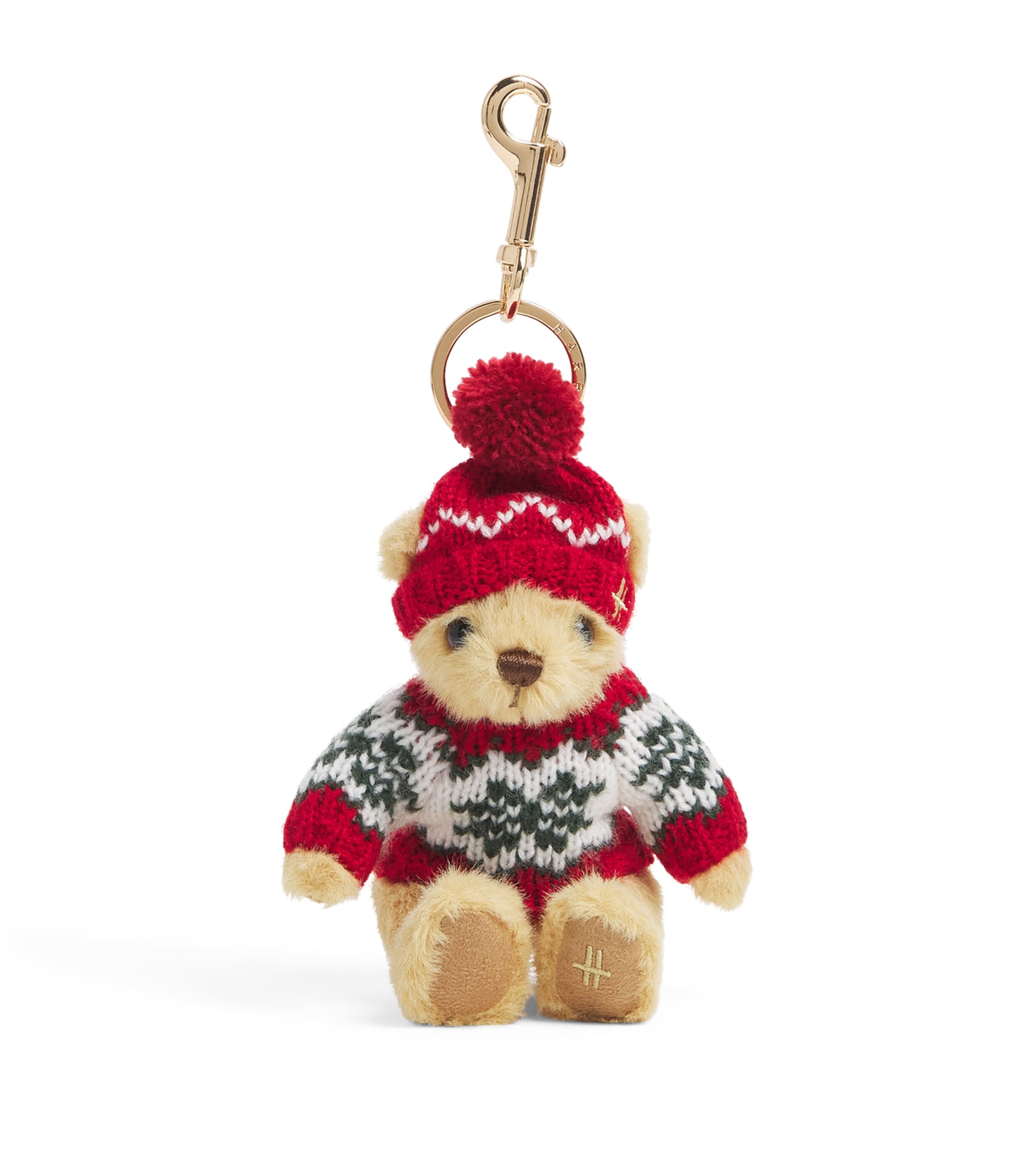 Harrods Christmas Bear Keyring Green