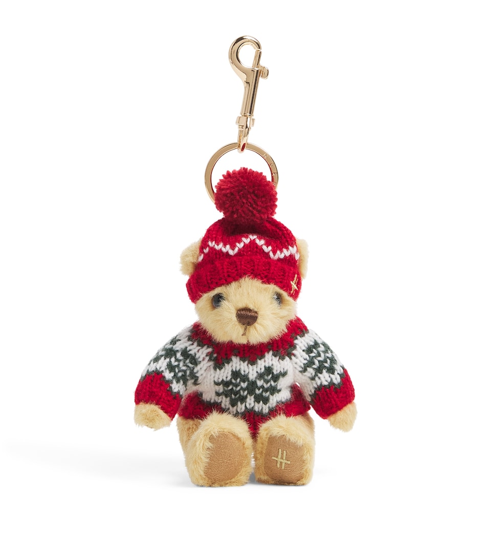 Harrods Christmas Bear Keyring Green