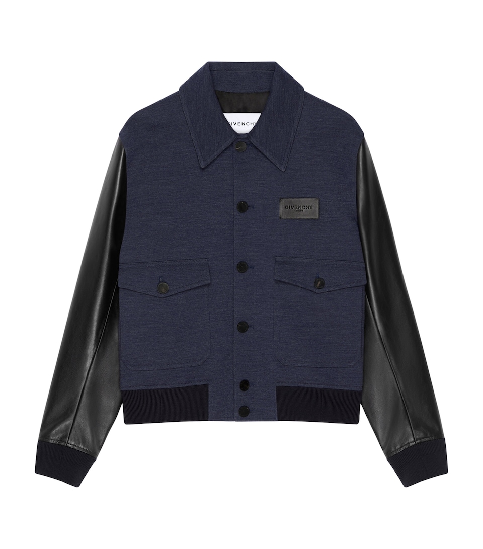 Wool Calfskin-Sleeve Aviator Jacket