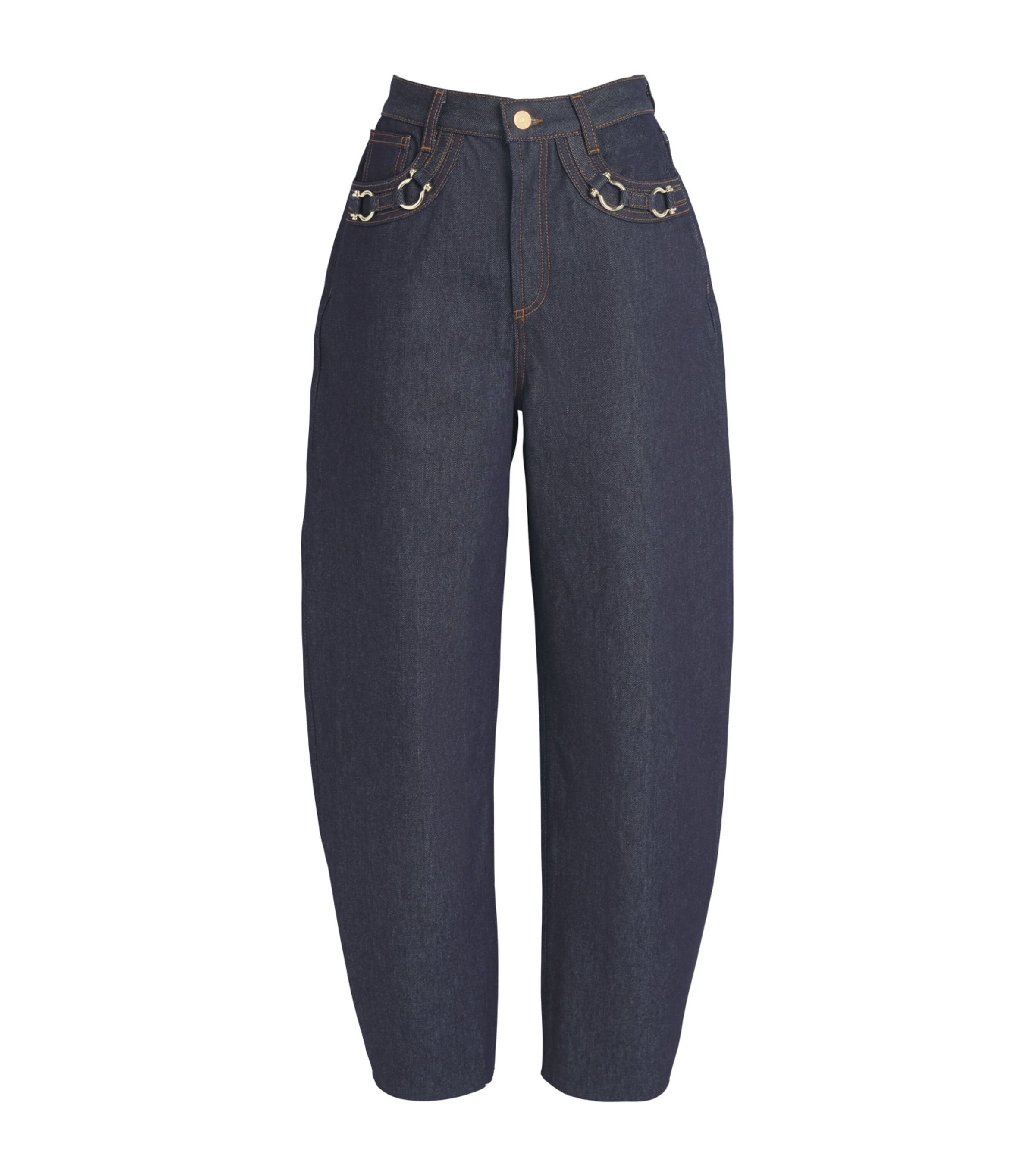 Sandro Paris Womens Metal-Detail Barrel Jeans Blue Jean