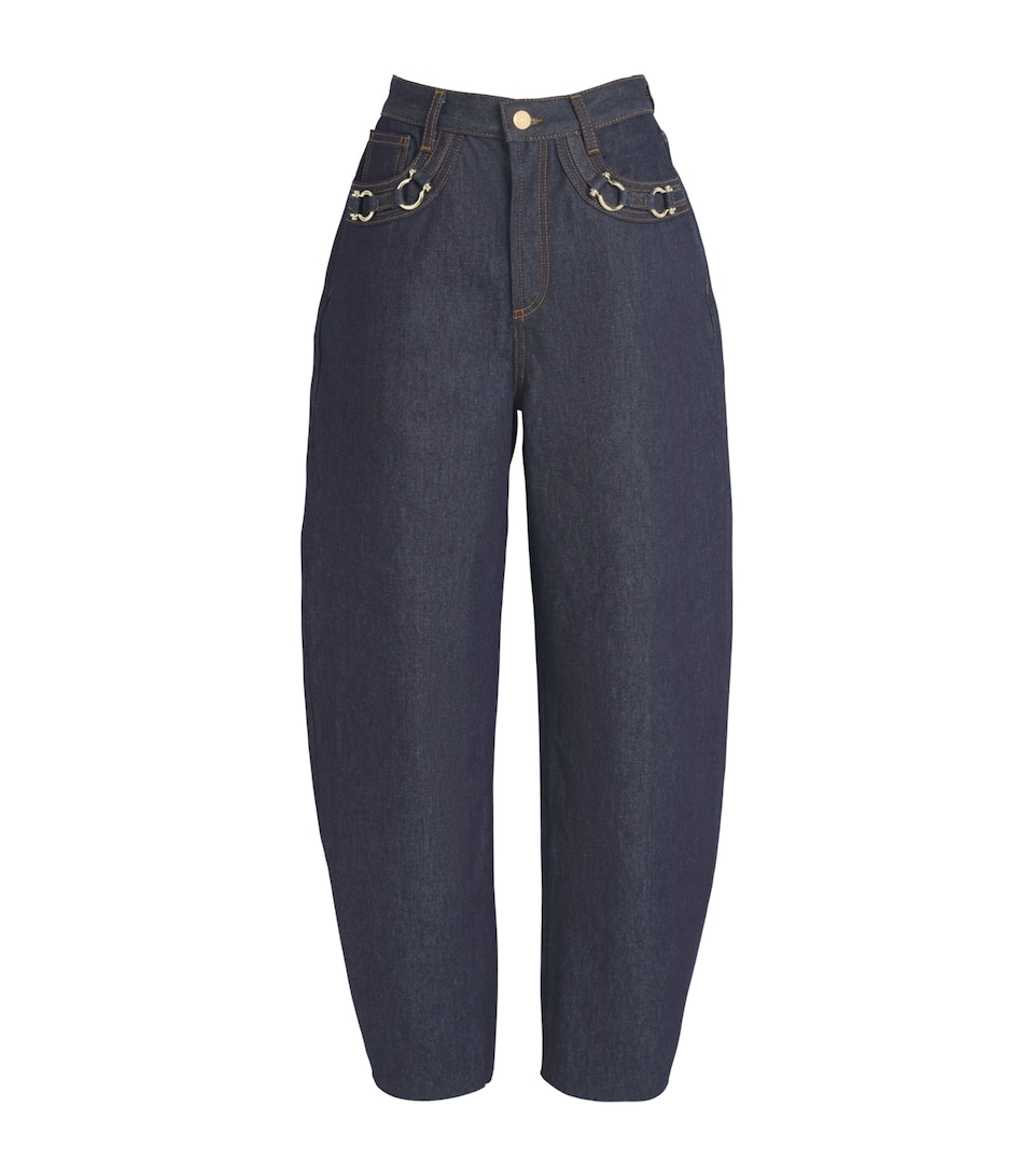 Sandro Paris Womens Metal-Detail Barrel Jeans Blue Jean