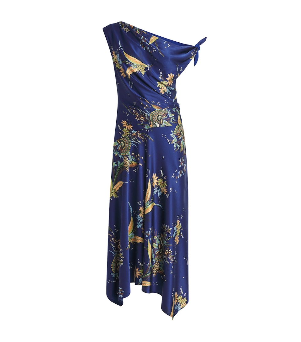 STAUD Womens Silk Portia Midi Dress Tpmd Tapestry Mdnght