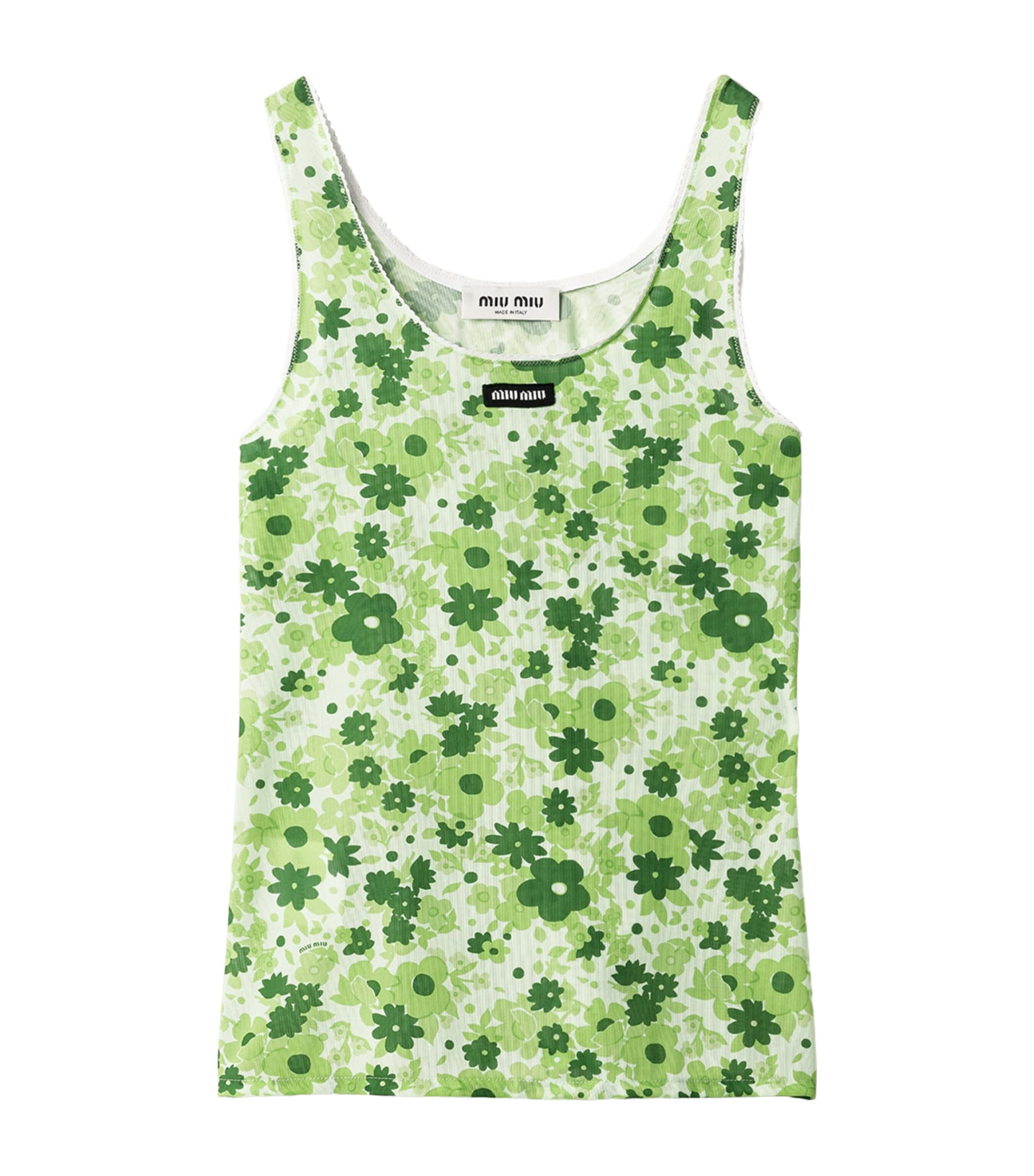 Miu Miu Womens Stretch Floral Tank Top Green