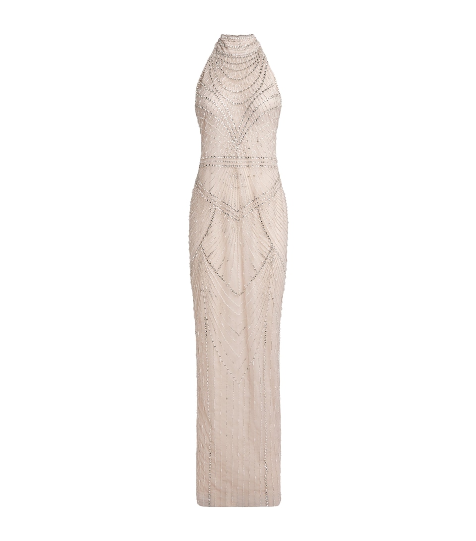 Pamella Roland Womens Embellished Halterneck Gown Silver