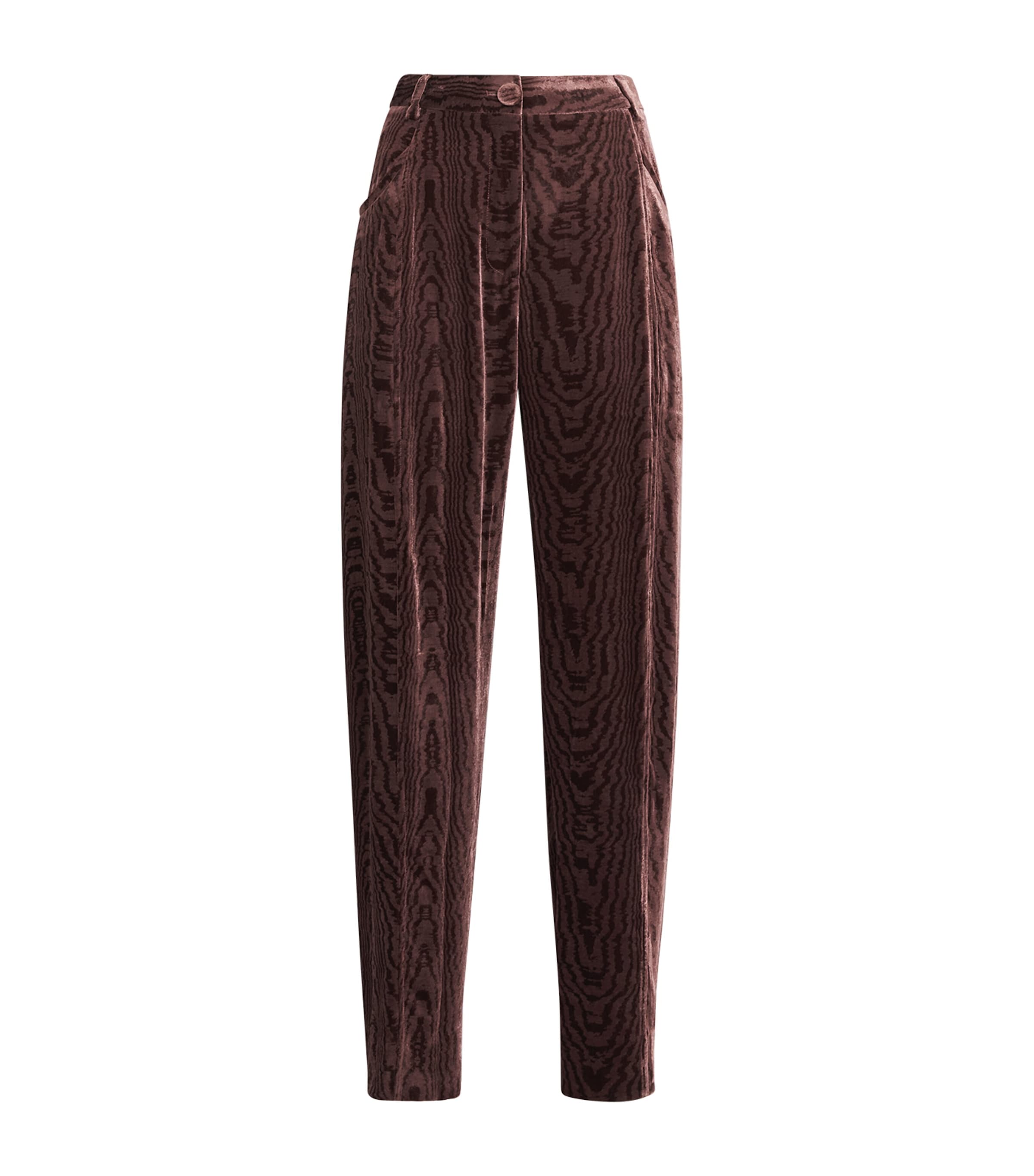 Blazé Milano Womens Velvet Patterned Sorraia Straight Trousers Mauve