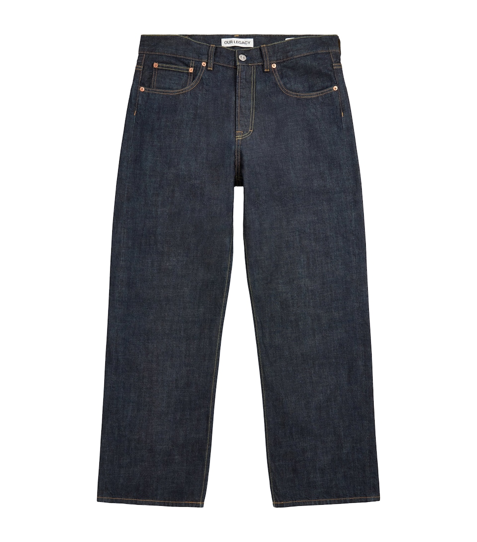 Our Legacy Mens Third Cut Wide-Leg Jeans Blue Selvedge