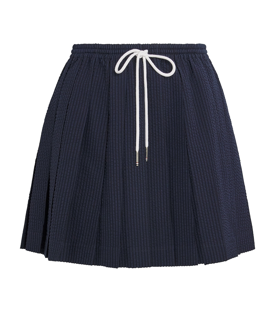 Thom Browne Womens Wool Seersucker Pleated Mini Skirt Navy