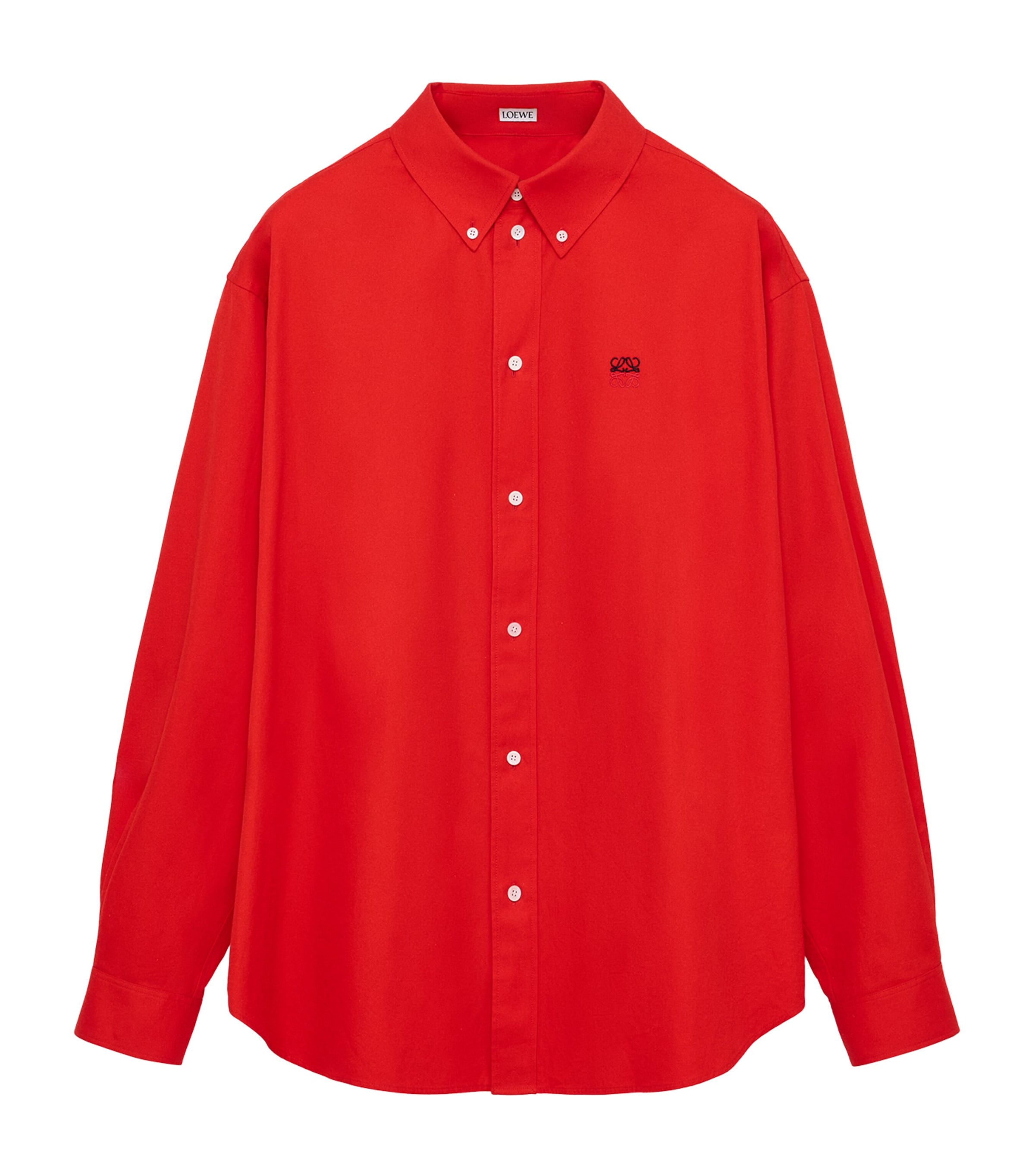 LOEWE Mens Cotton Anagram Embroidered Shirt Red