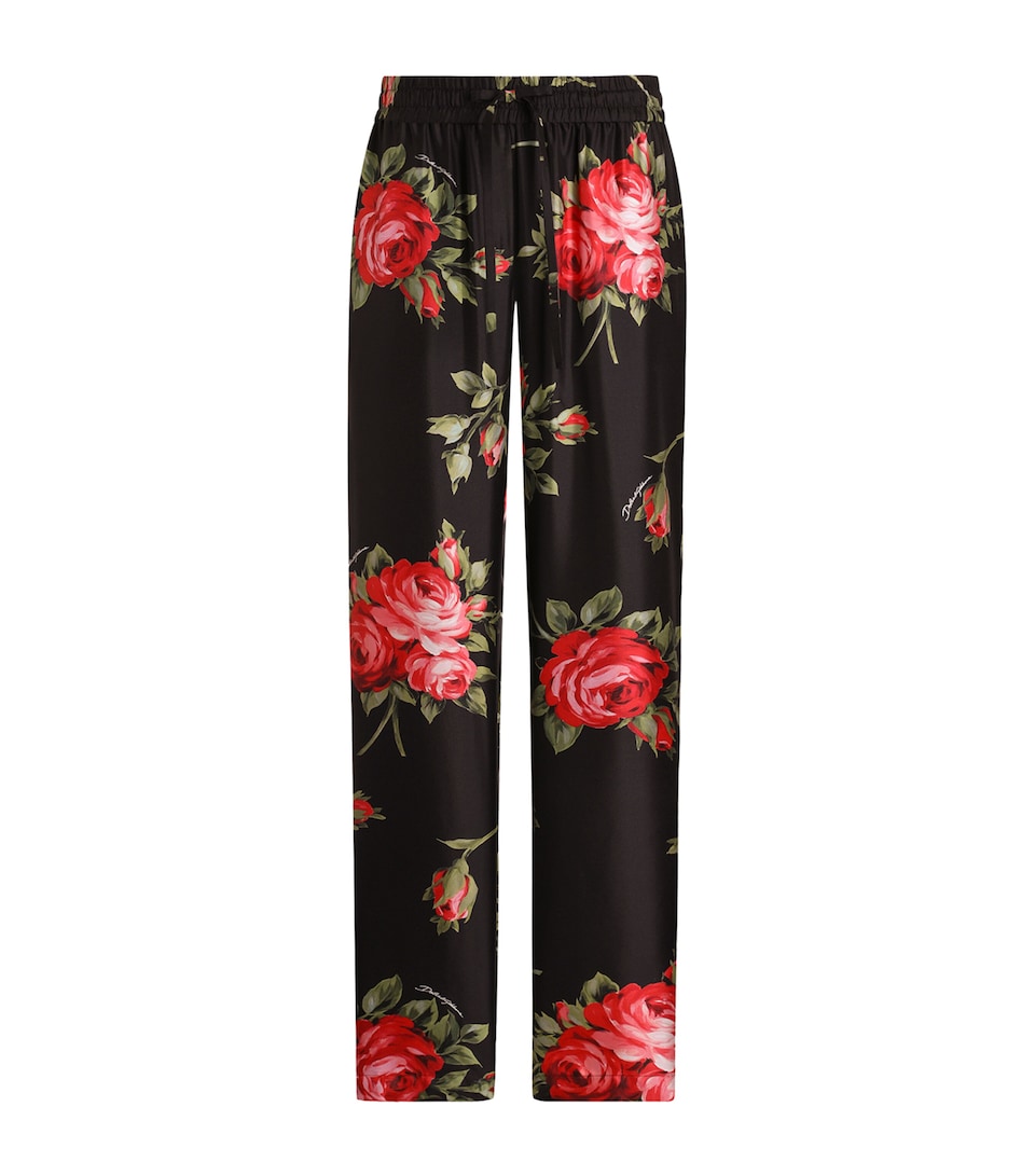Dolce&Gabbana Womens Satin Floral Drawstring Trousers Bouq