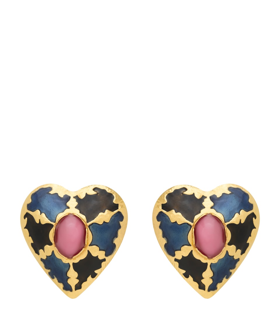 Saint Laurent Enamel Heart Clip-On Earrings