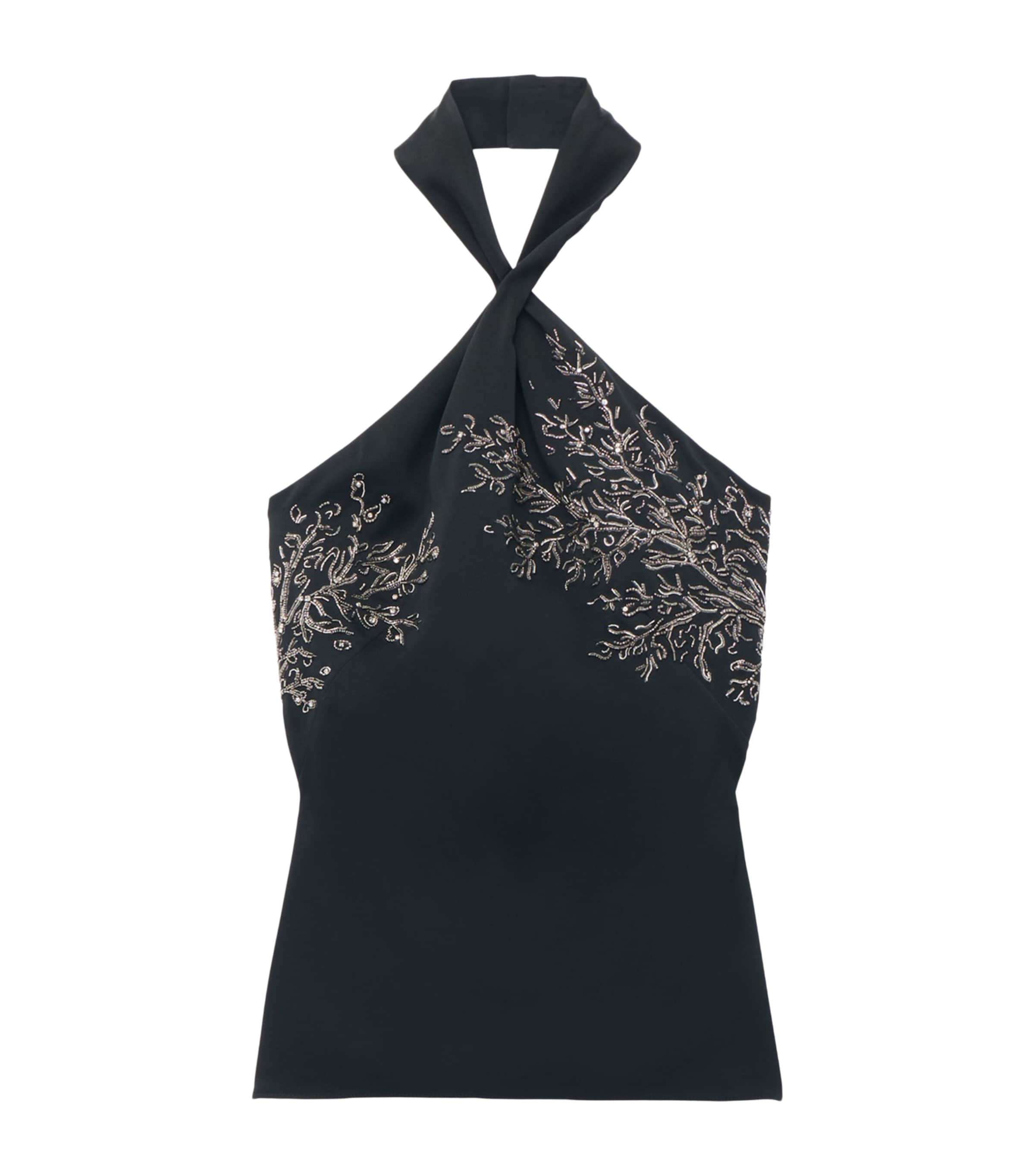 McQueen Womens Embroidered Tree of Life Halter Top