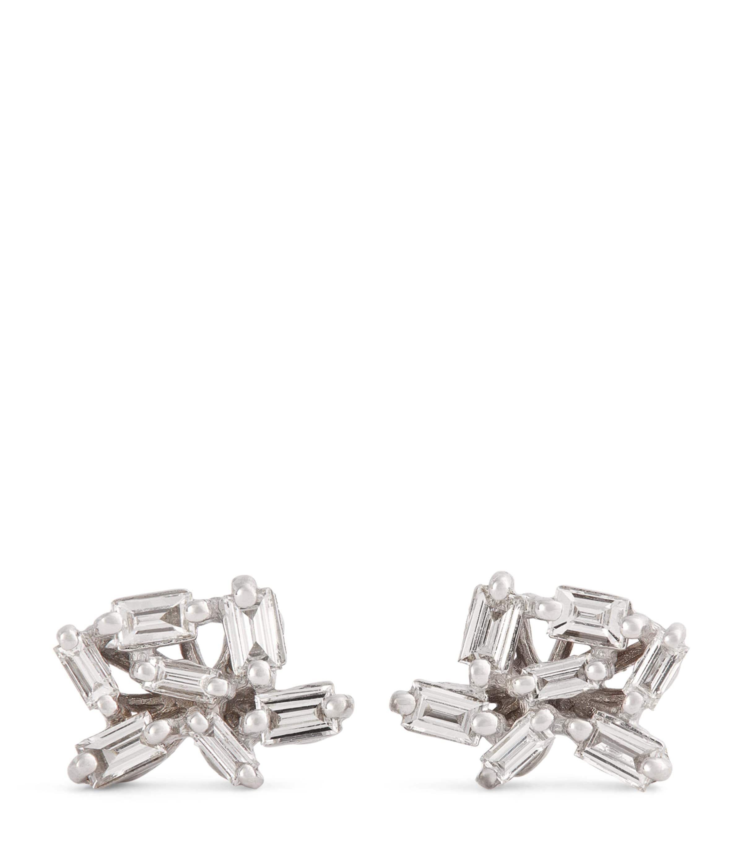White Gold and Diamond Classic Fireworks Cluster Stud Earrings