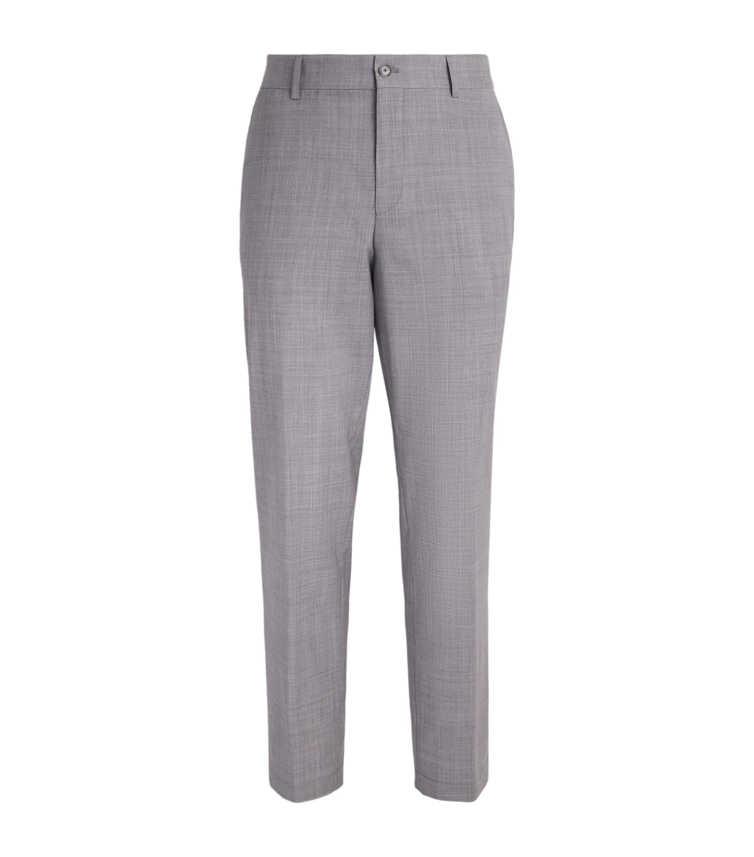 BOSS Mens Linen-Blend Straight Trousers Open Grey