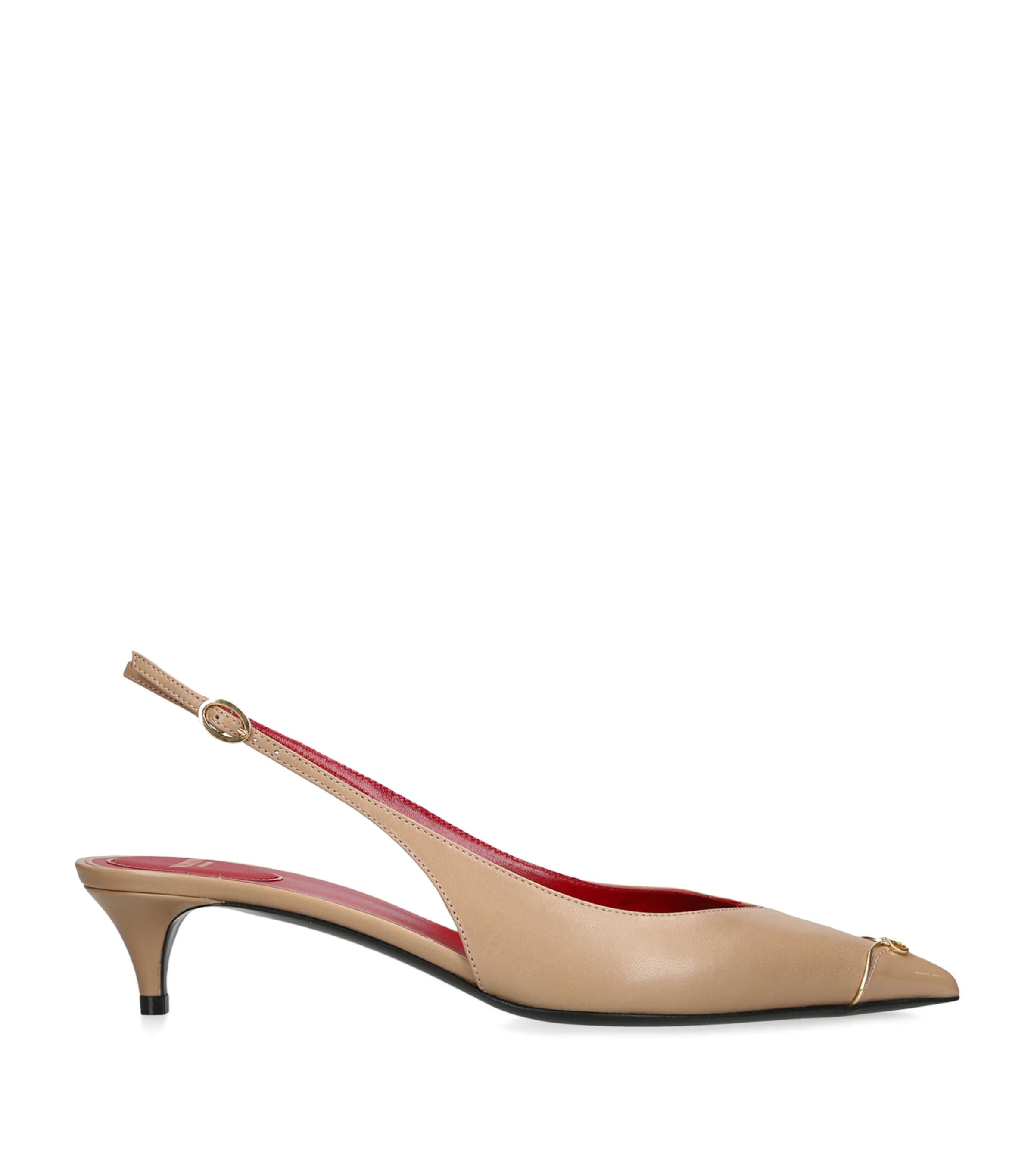 Valentino Garavani Leather Heartip Slingback Heels 35 Camel