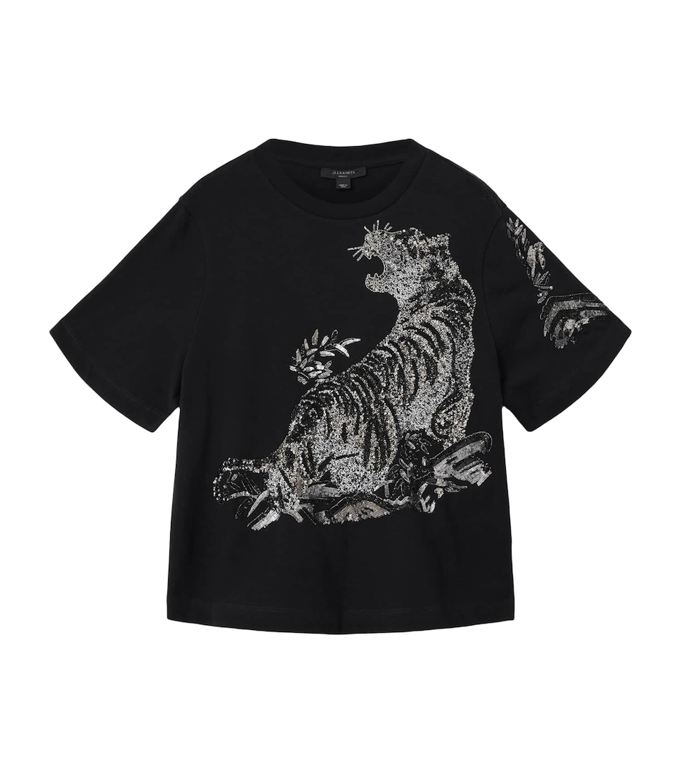 AllSaints Womens Organic Cotton Sequinned Lisa T-Shirt Black