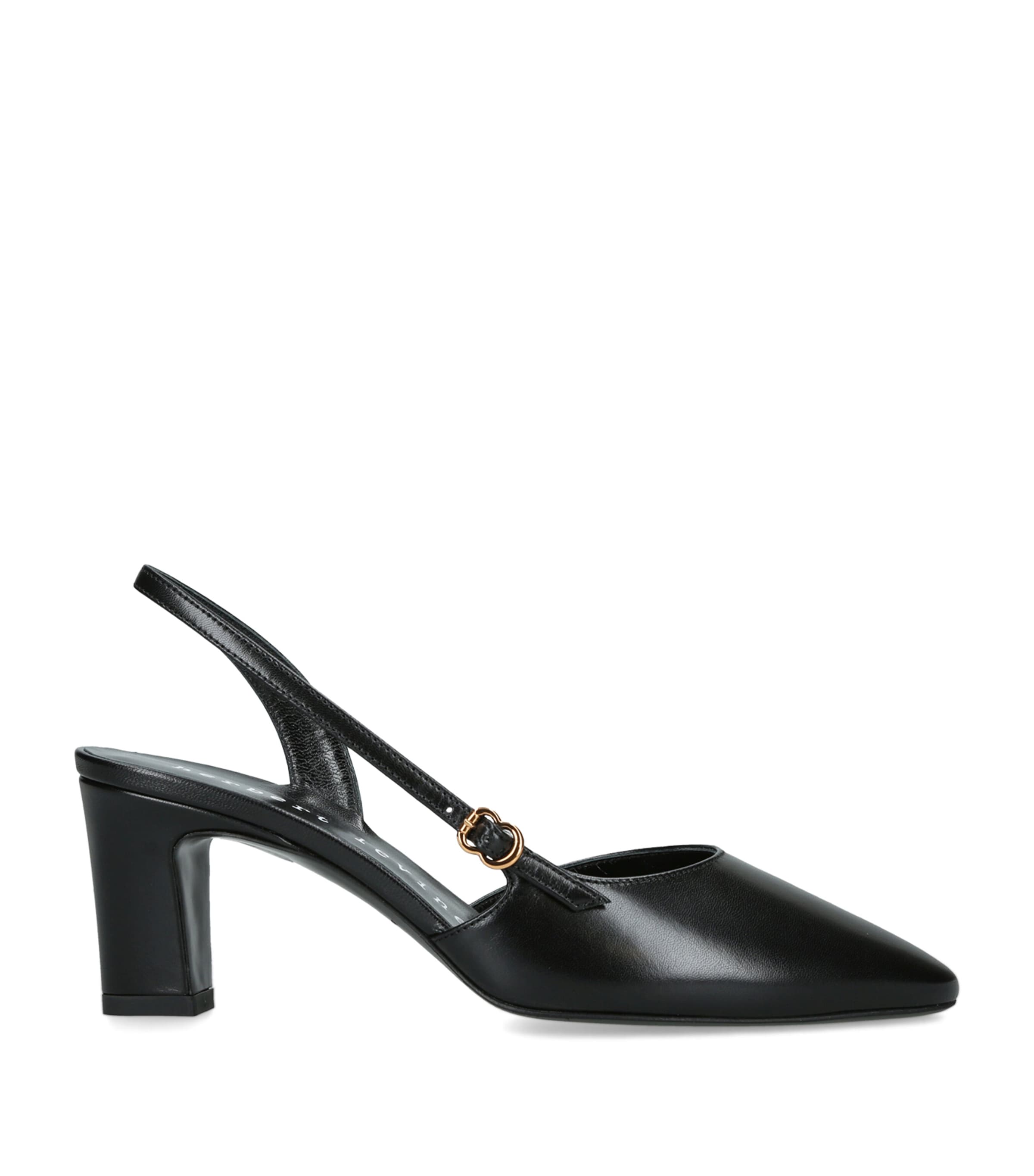 Herbert Levine Leather Ask Around Slingback Heels 65 Black