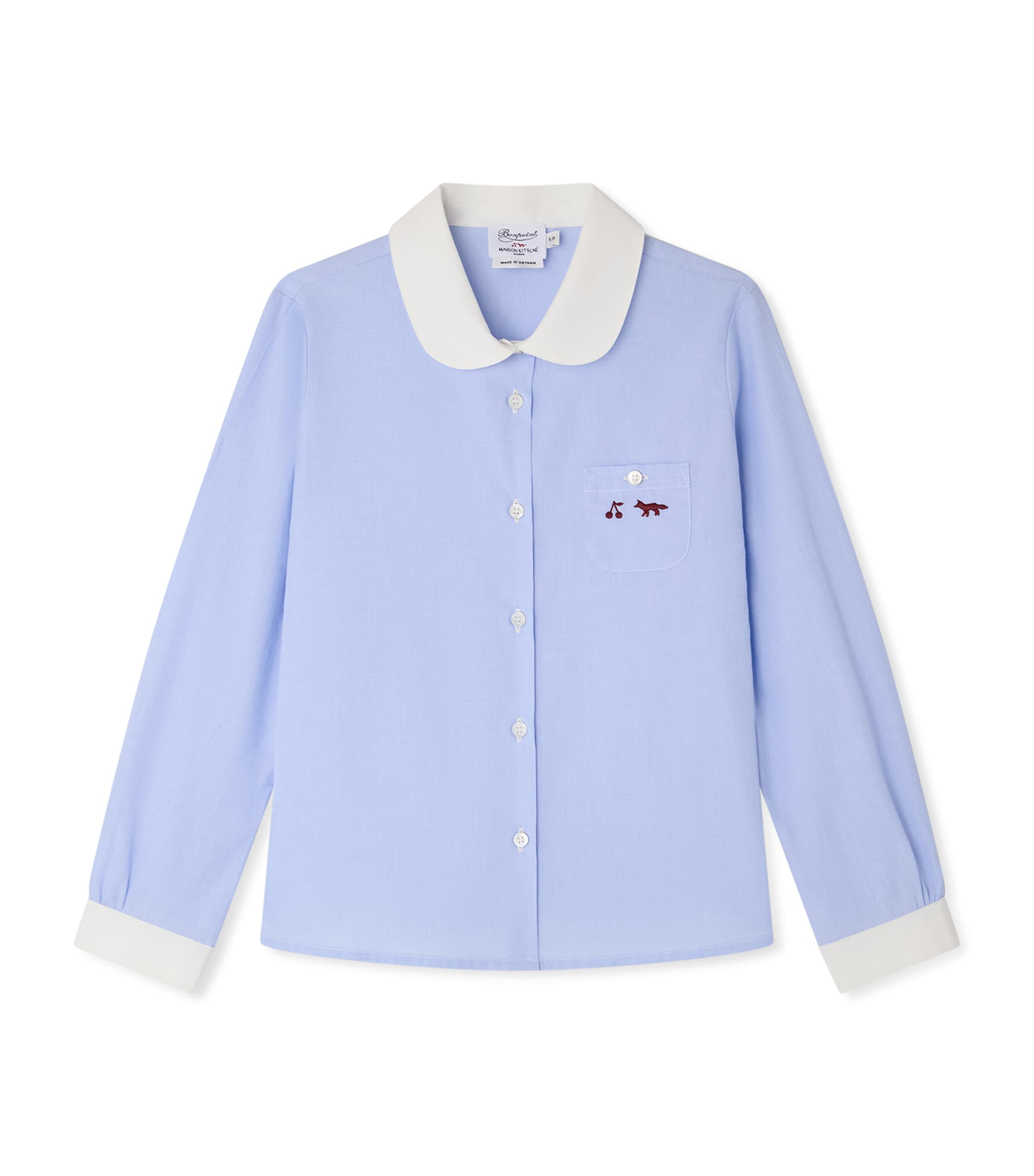 Bonpoint x Maison Kitsuné Cotton Embroidered Shirt (14 Years) Bleu