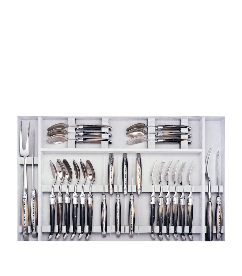 Laguiole Shiny Horn Stainless Steel 24-Piece Cutlery Set Horn Colour