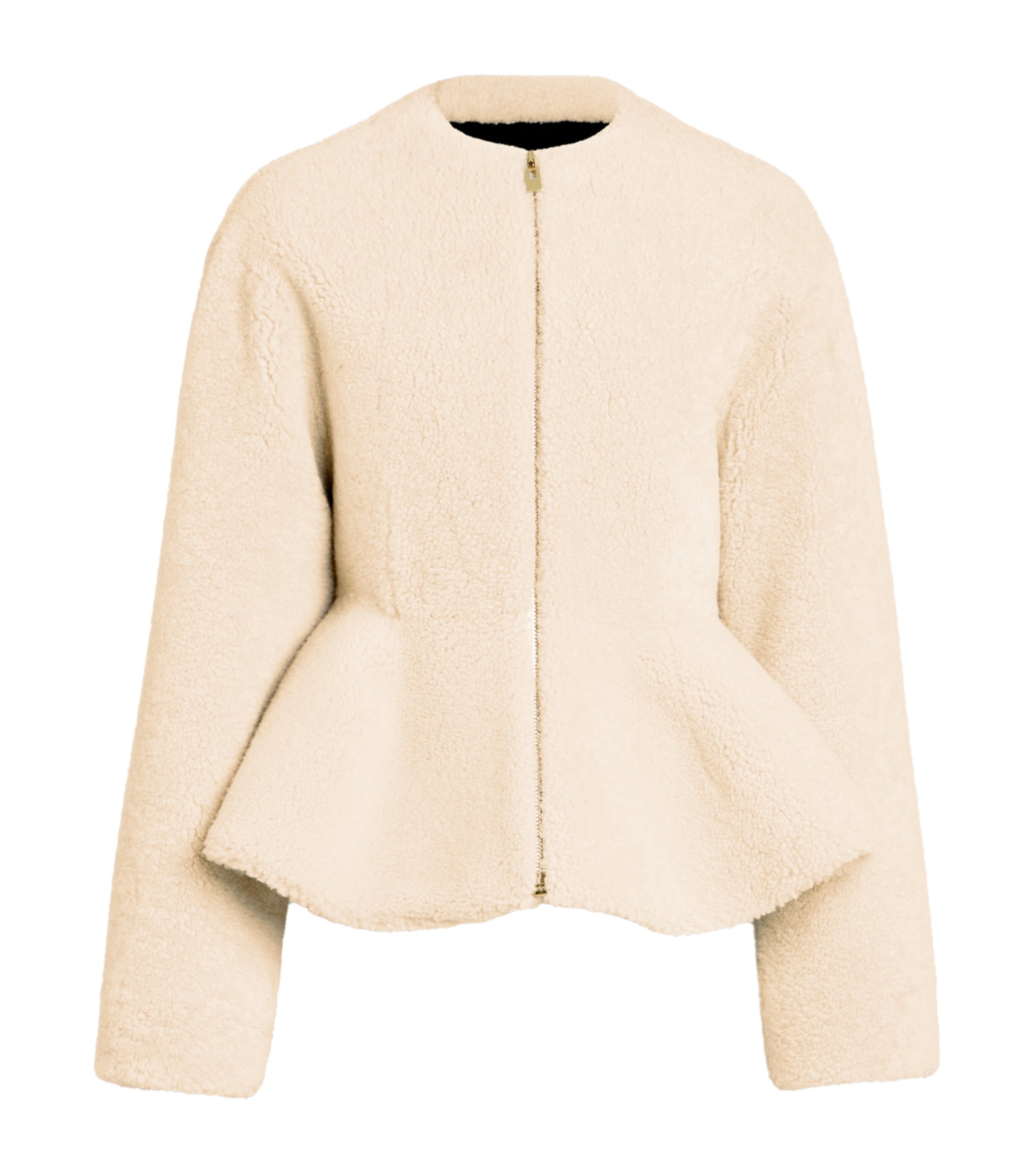 Alaïa Womens Shearling Peplum Jacket Naturel