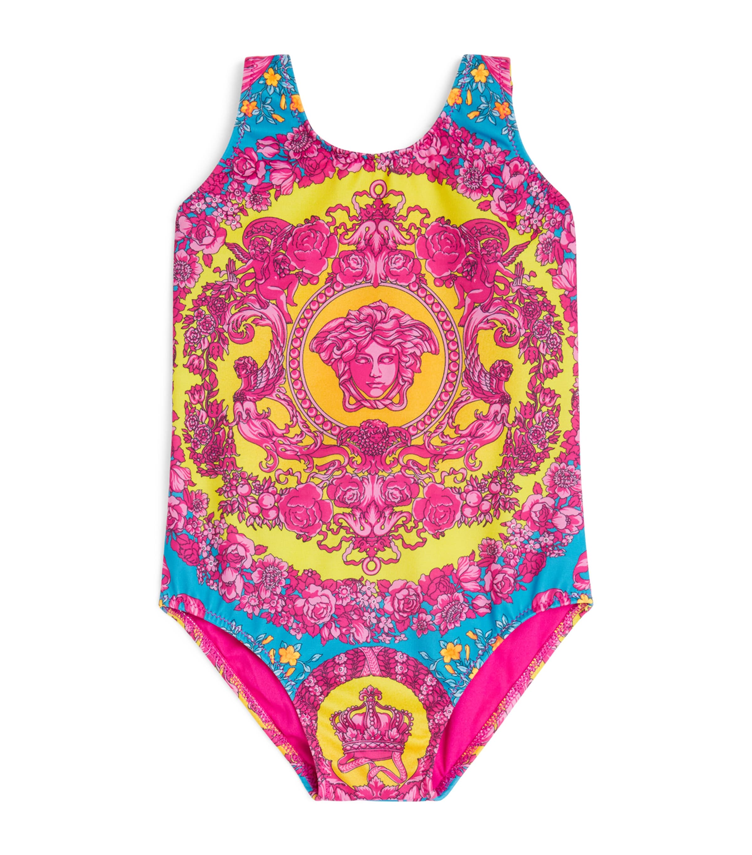 Versace Kids Electric Barocco Print Swimsuit (6-14 Years) Pnk+btfly Bl