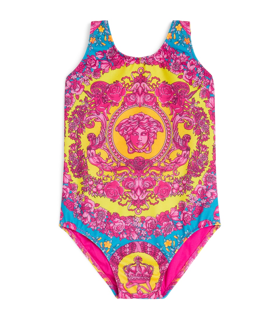 Versace Kids Electric Barocco Print Swimsuit (6-14 Years) Pnk+btfly Bl