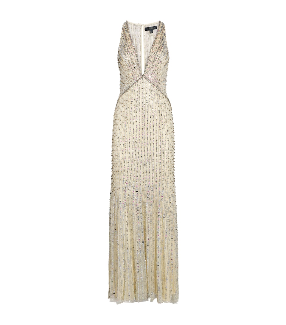 Jenny Packham Womens Embellished Atlas Gown Pacrchment