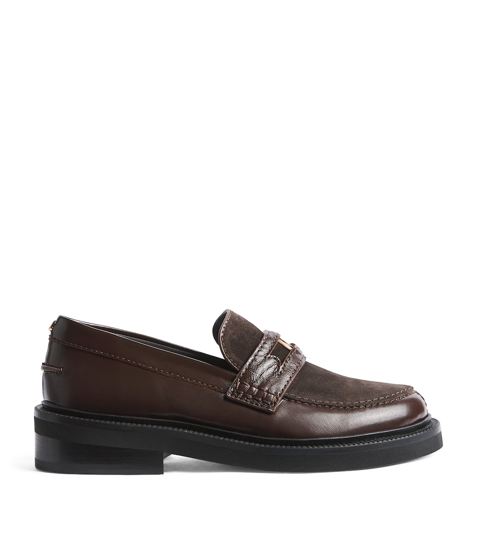 Maje Leather-Suede Penny Loafers Dark Brown