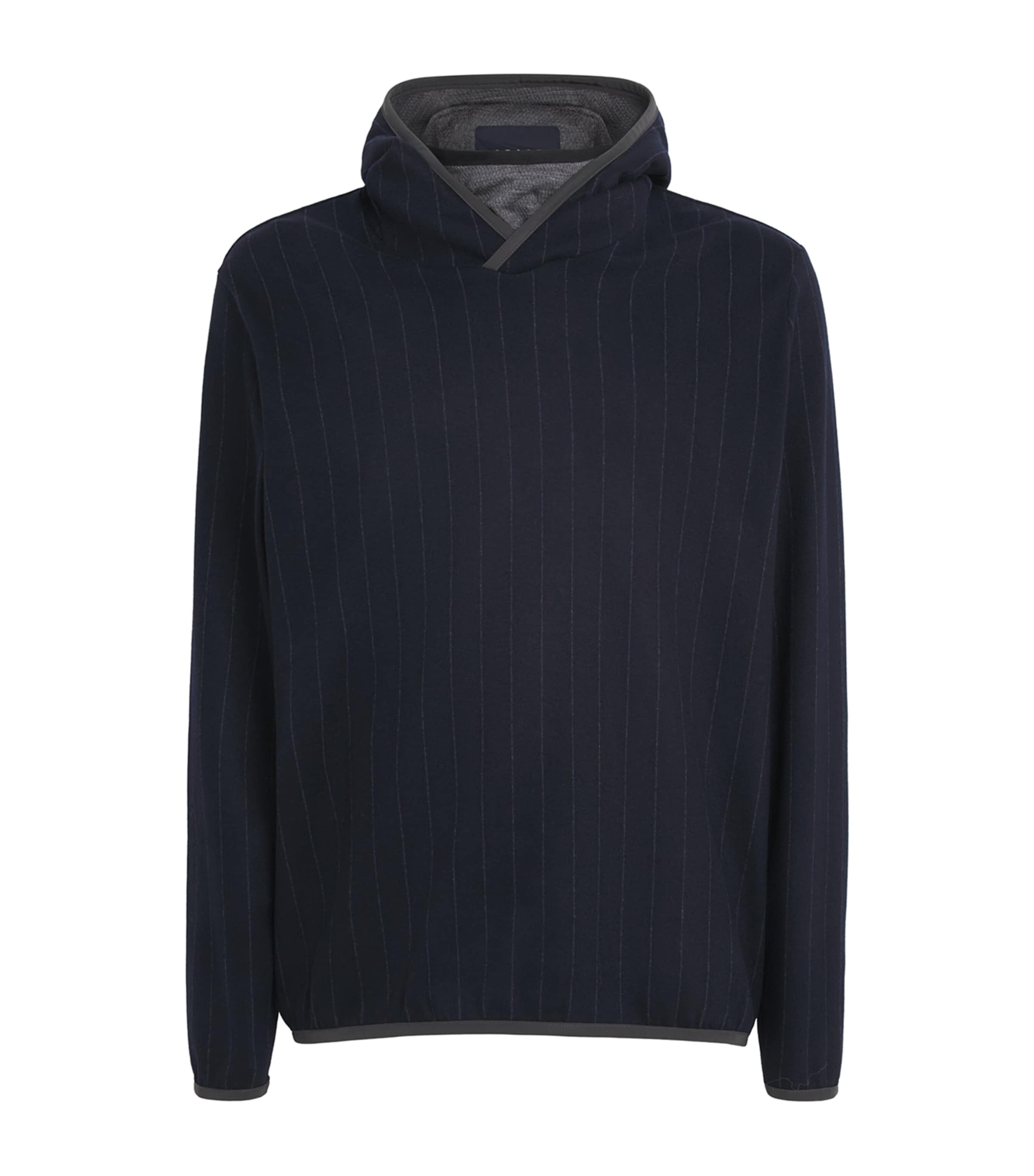 Sease Mens Virgin Wool-Blend Stripe Hoodie Midnight Blue