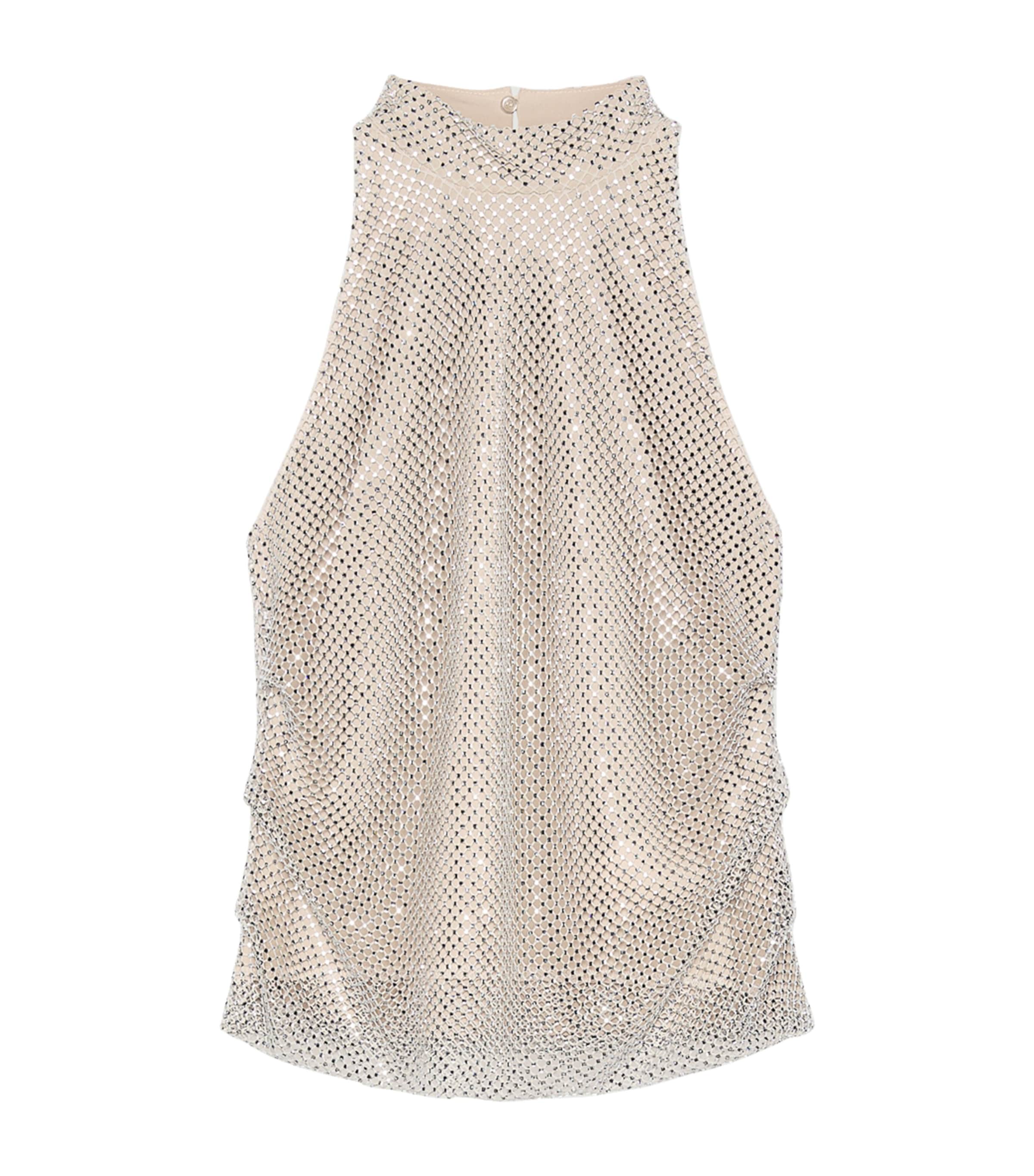 Marella Womens Mesh Embellished High-Neck Top Ice