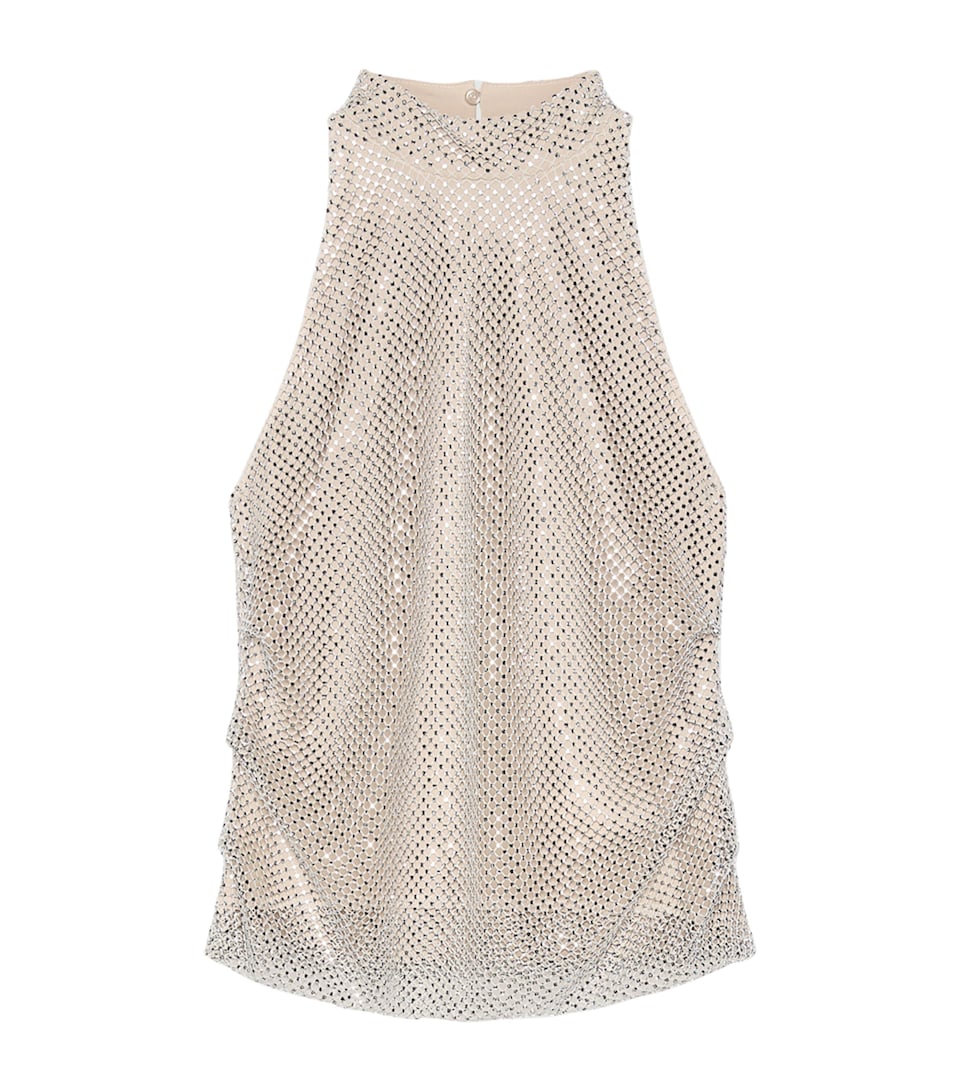 Marella Womens Mesh Embellished High-Neck Top Ice