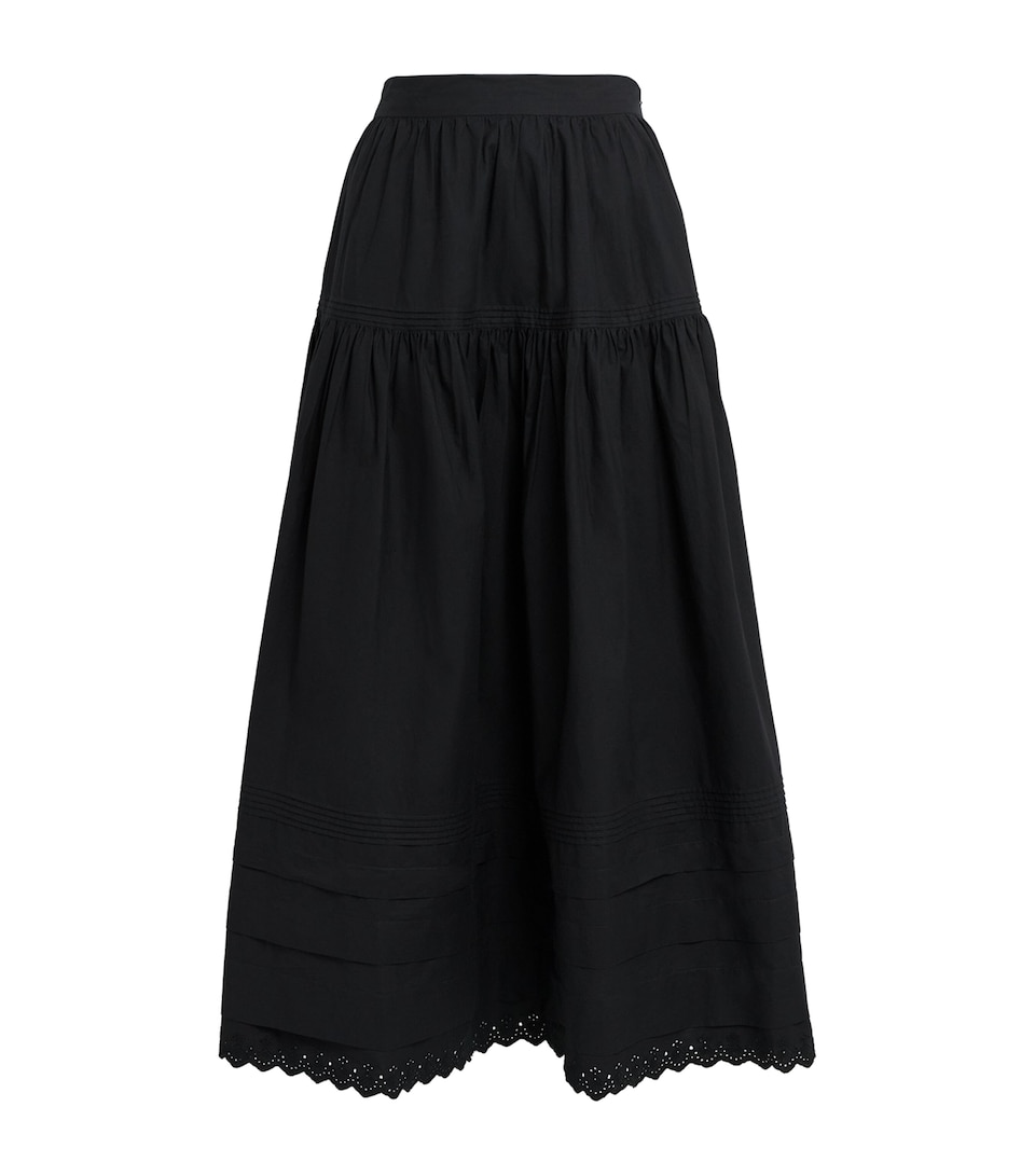 DÔEN Womens Tiered Sebastiane Midi Skirt Black