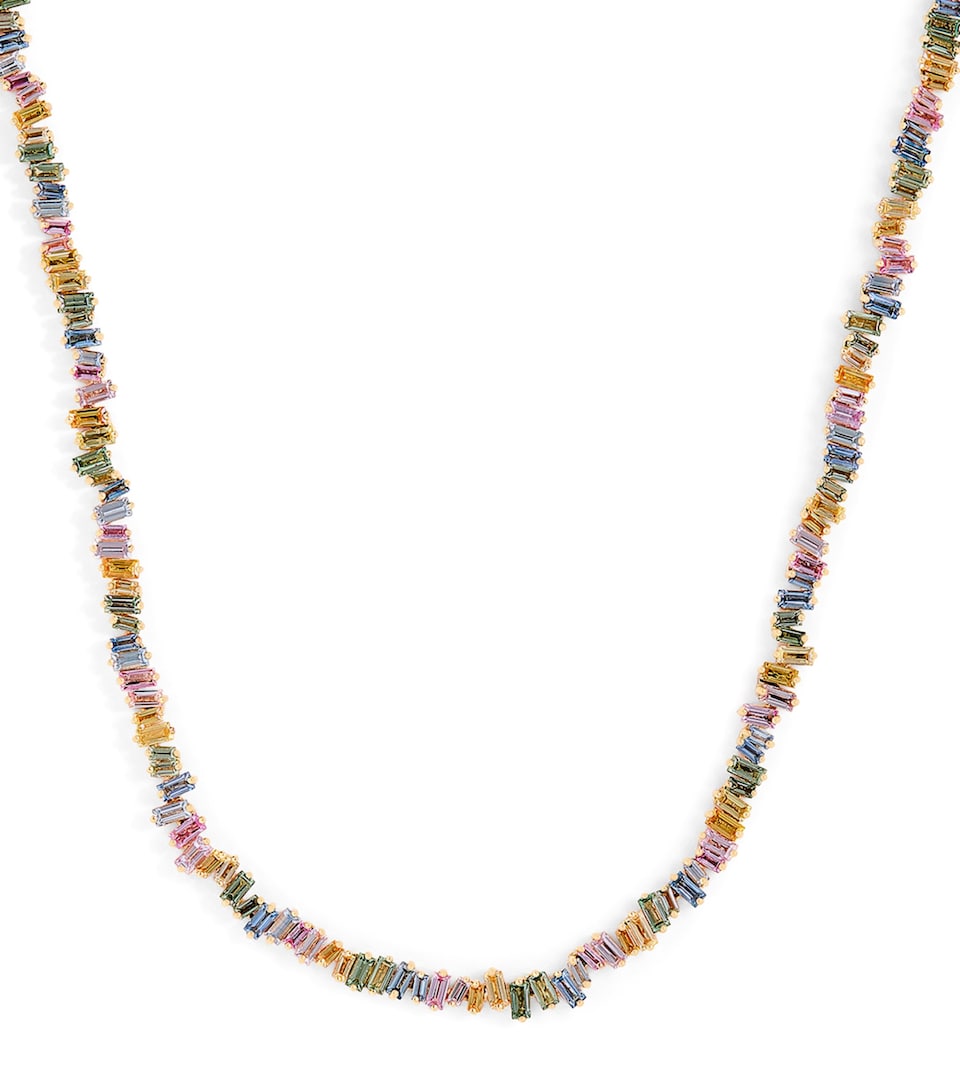 Suzanne Kalan Yellow Gold and Pastel Sapphire Bold Tennis Necklace Yg/ps