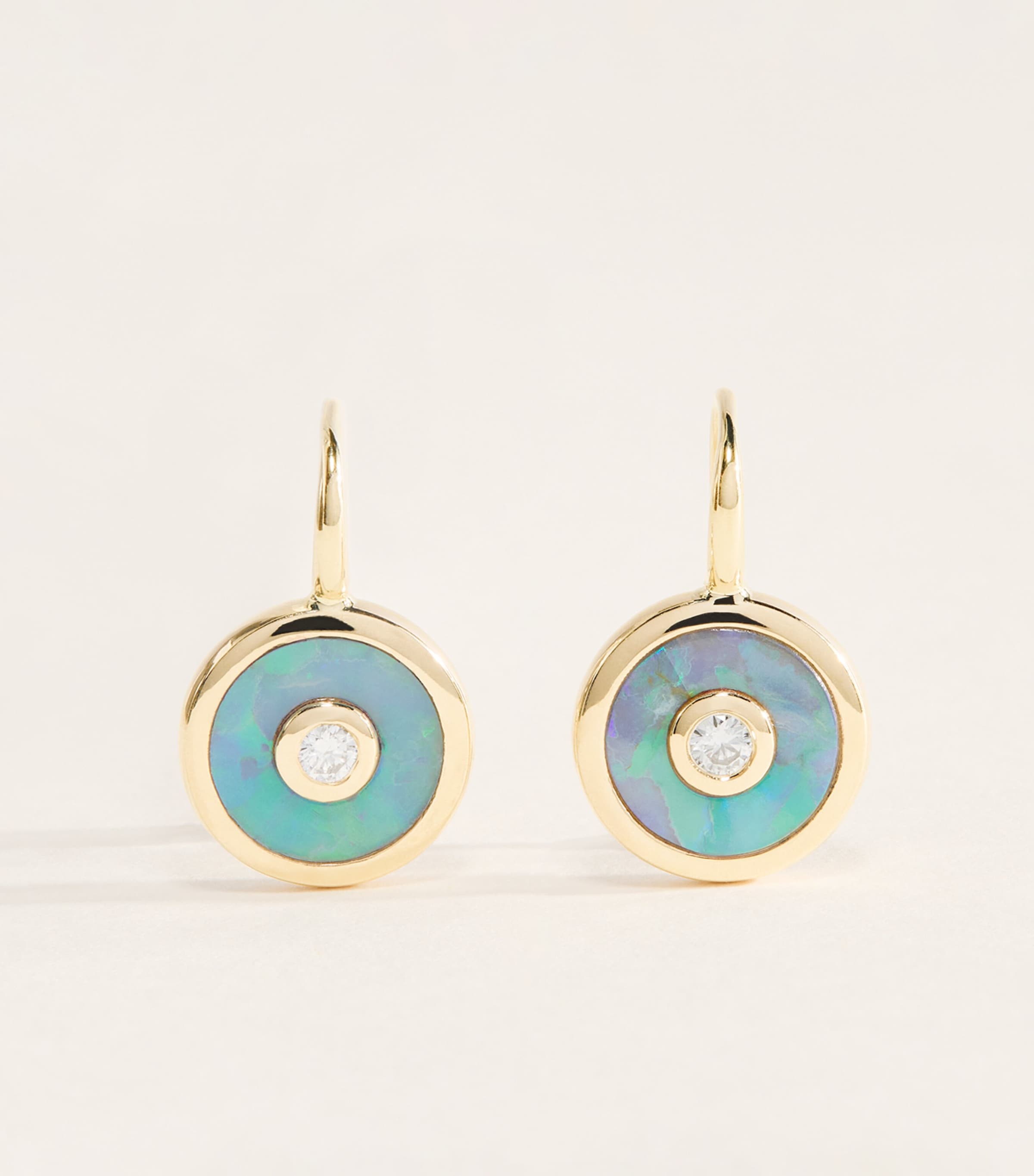 Retrouvaí Yellow Gold, Diamond and Opal Compass Earrings Yellow Gold