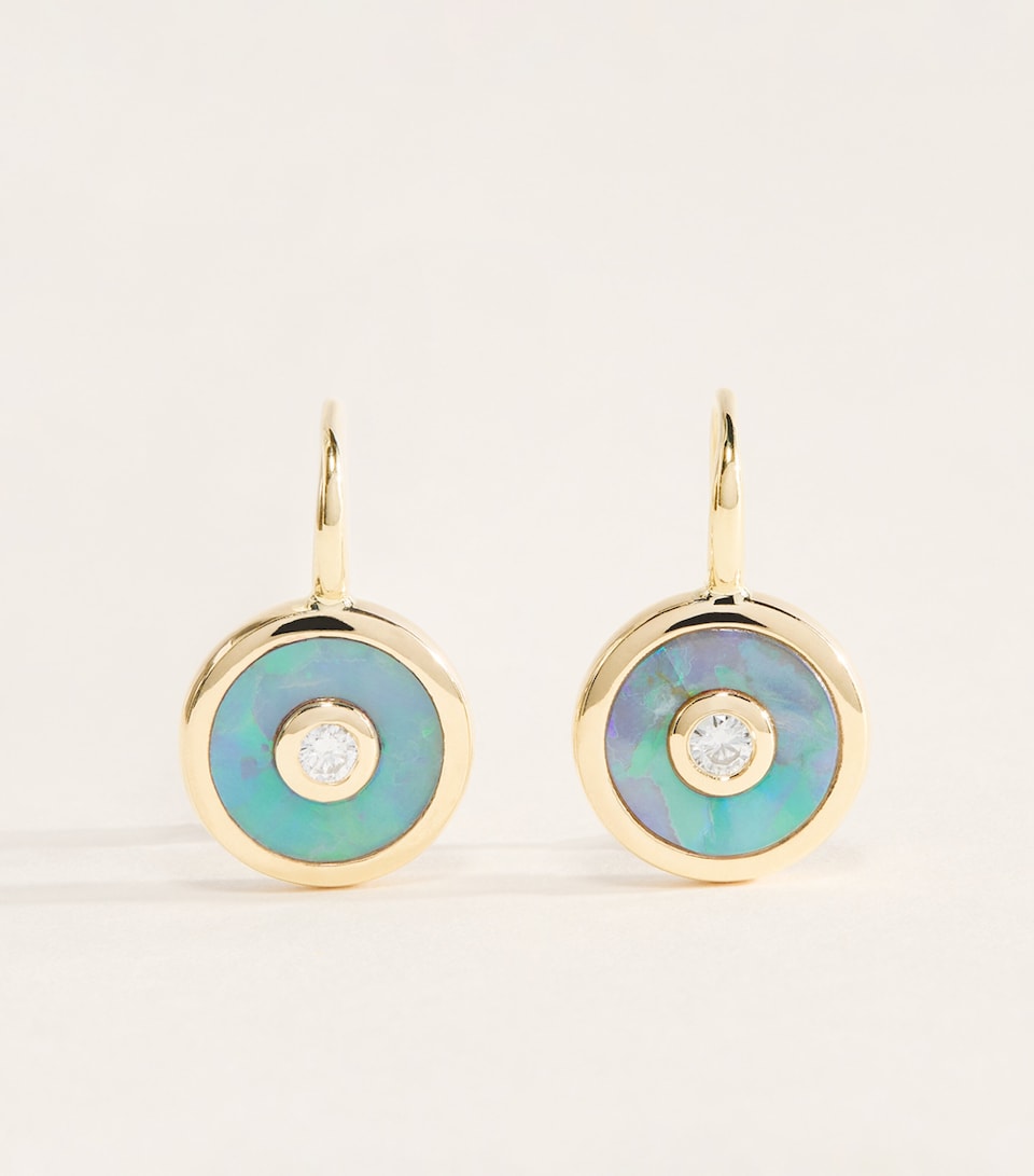 Retrouvaí Yellow Gold, Diamond and Opal Compass Earrings Yellow Gold