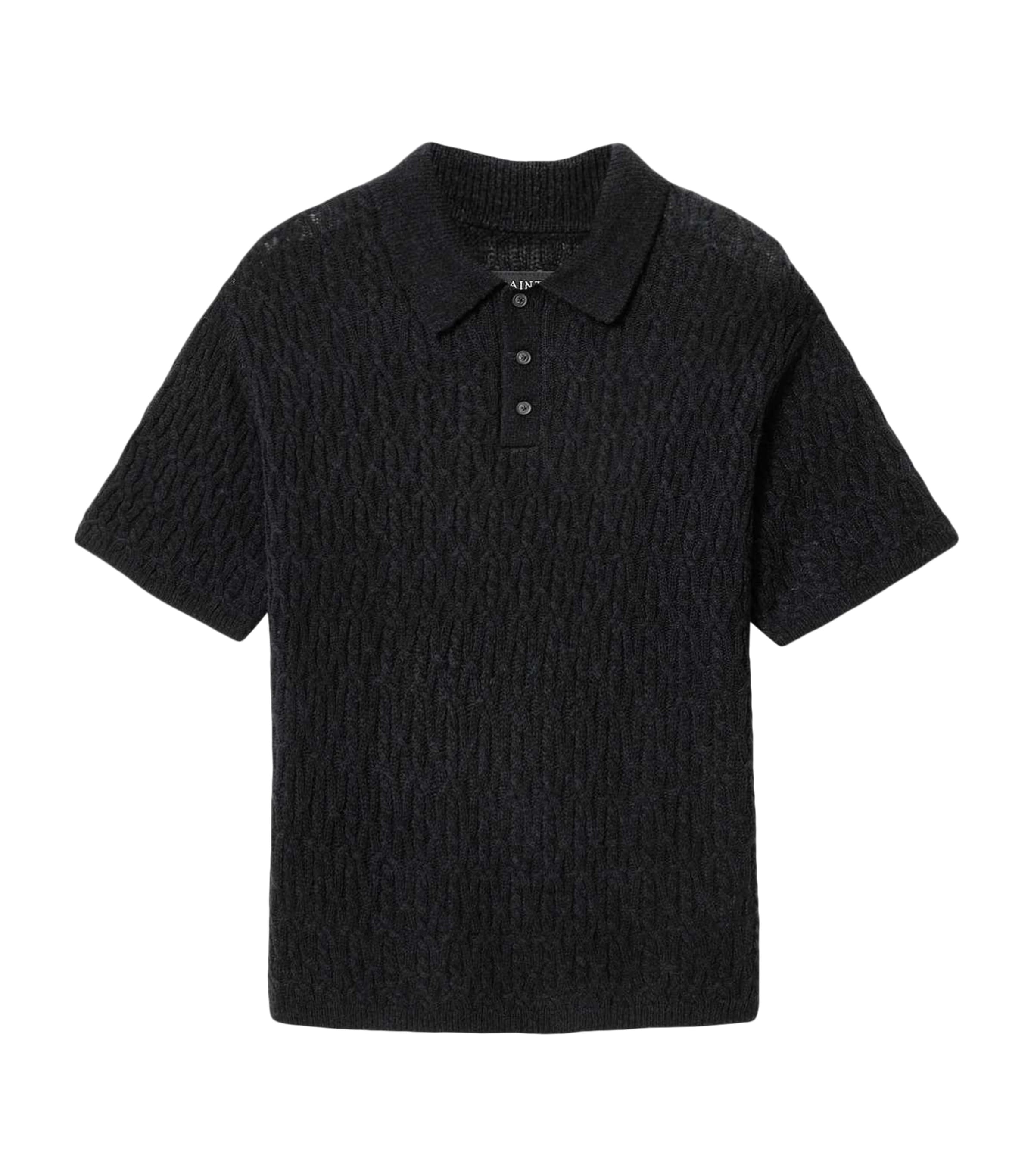 AllSaints Mens Wool-Blend Cyclone Polo Shirt Black