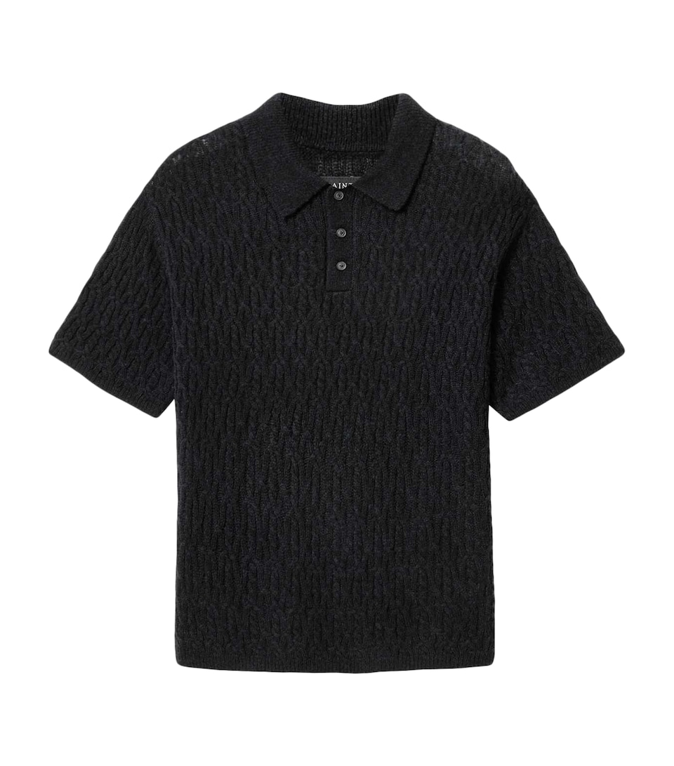 AllSaints Mens Wool-Blend Cyclone Polo Shirt Black
