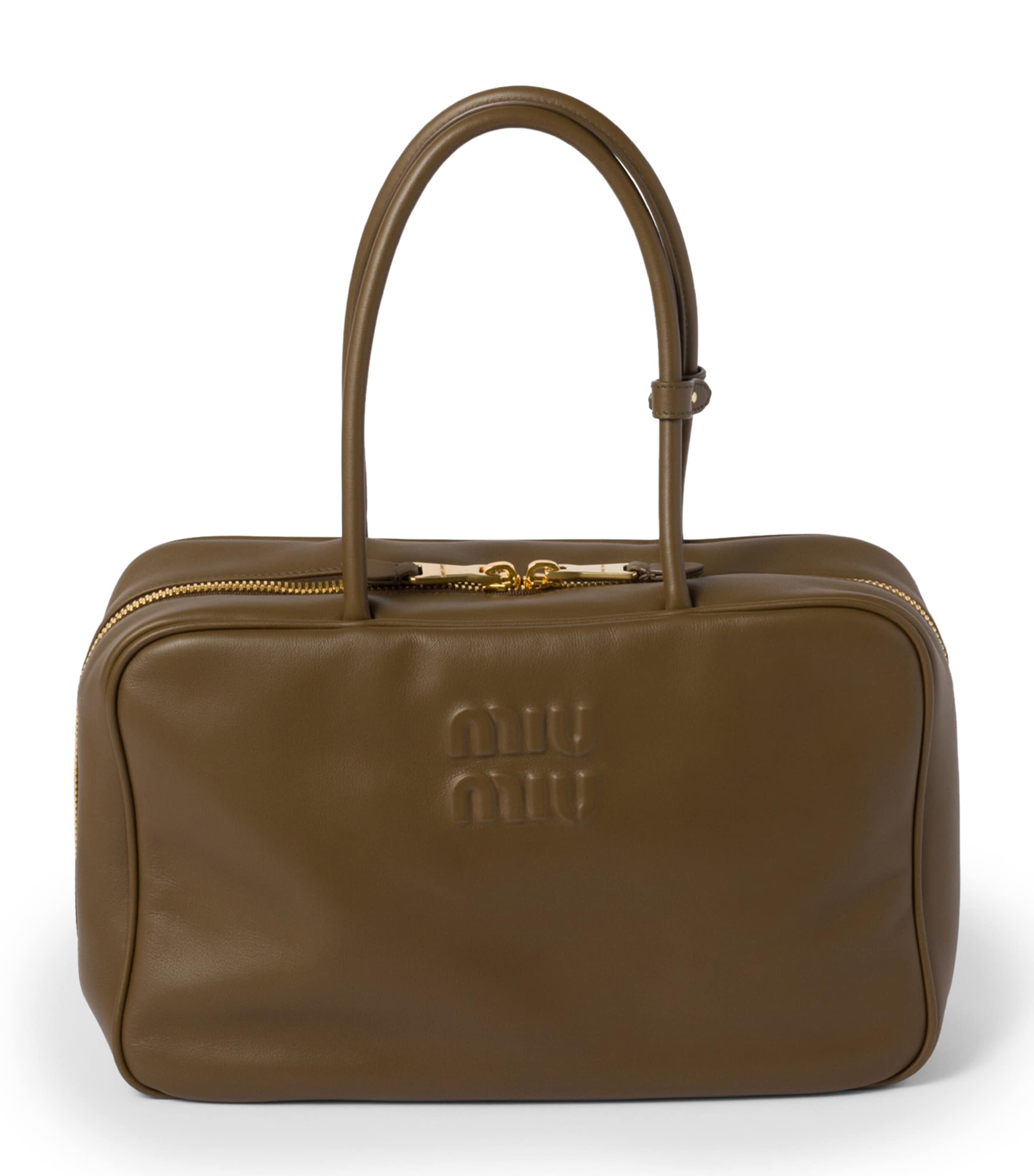 ハンドバッグ Miu Miu Beau Handbag In Suede Miu Miu Beau logo-debossed Suede Bag | Brown | FARFETCH