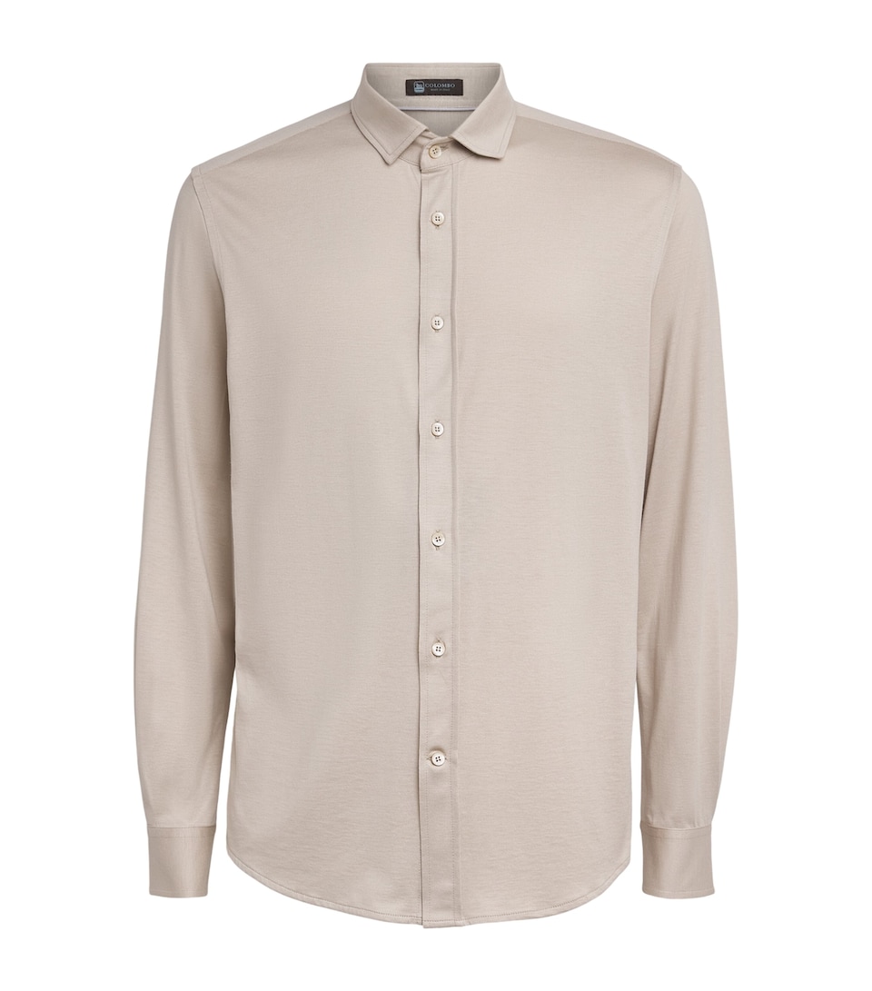 Colombo Mens Silk-Cotton Shirt Beige