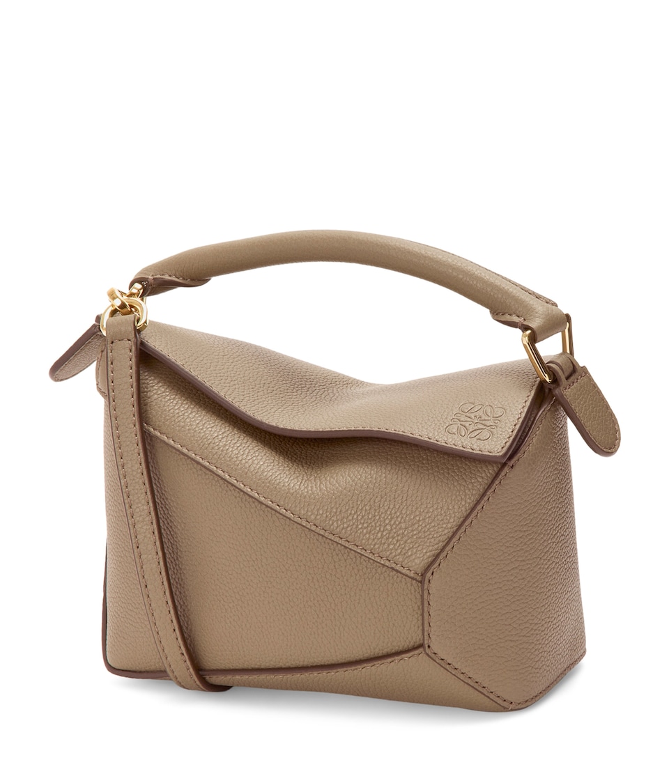 LOEWE Mini Leather Puzzle Edge Top-Handle Bag Taupe