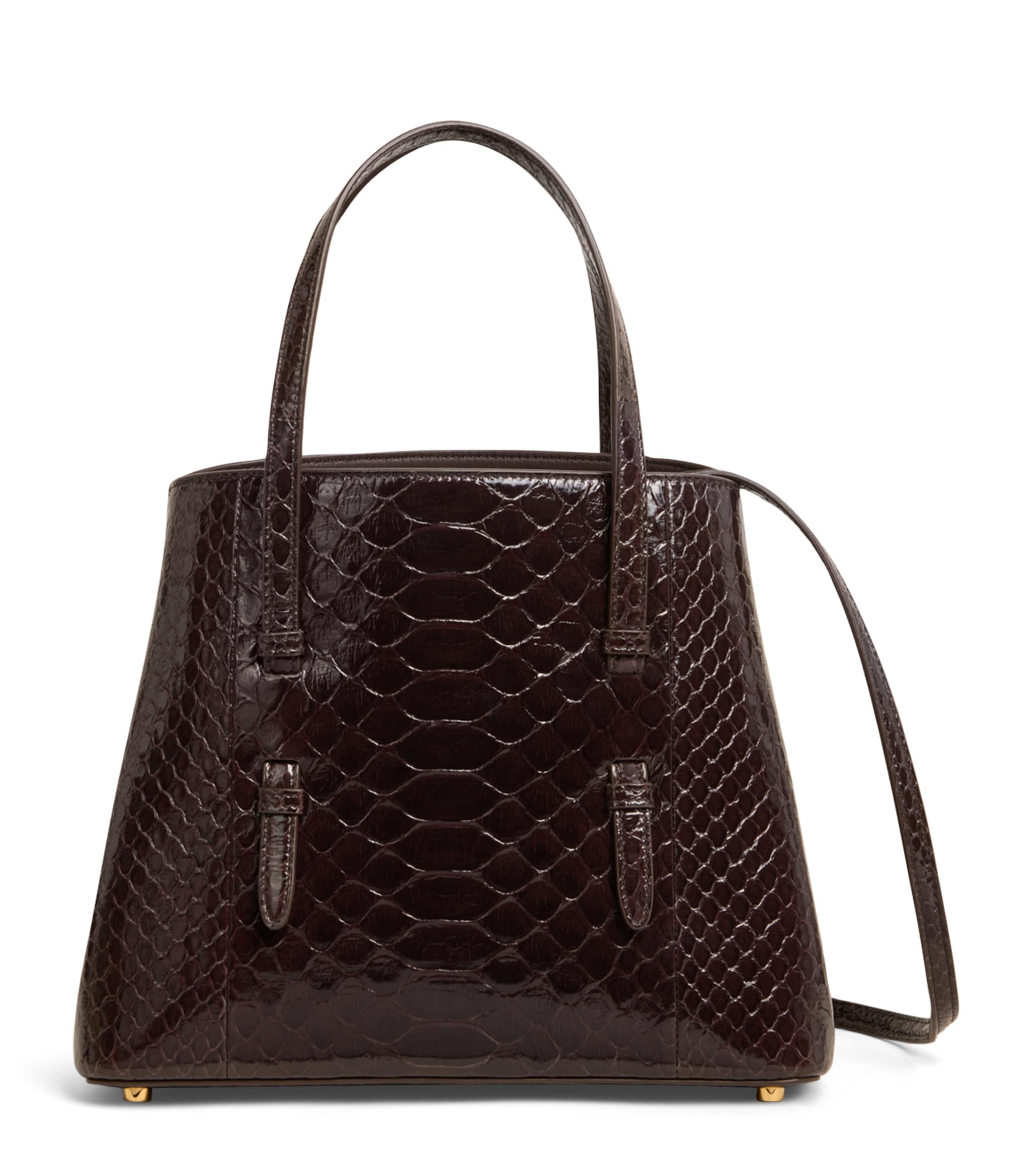 Alaïa Leather Python-Embossed Mina 25 Top-Handle Bag Dark Brown