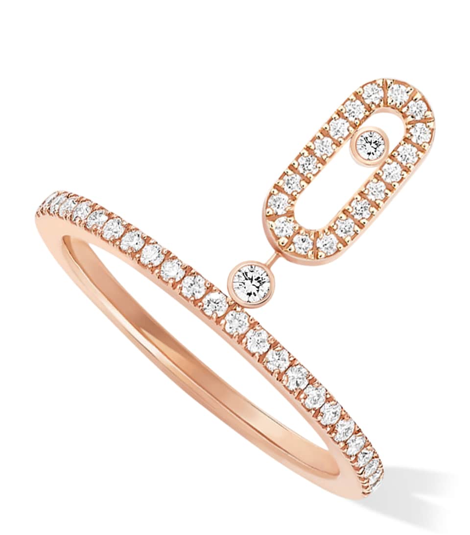 Move Uno Pink Gold and Pavé White Diamond Drop Pendant Ring (0.29ct)