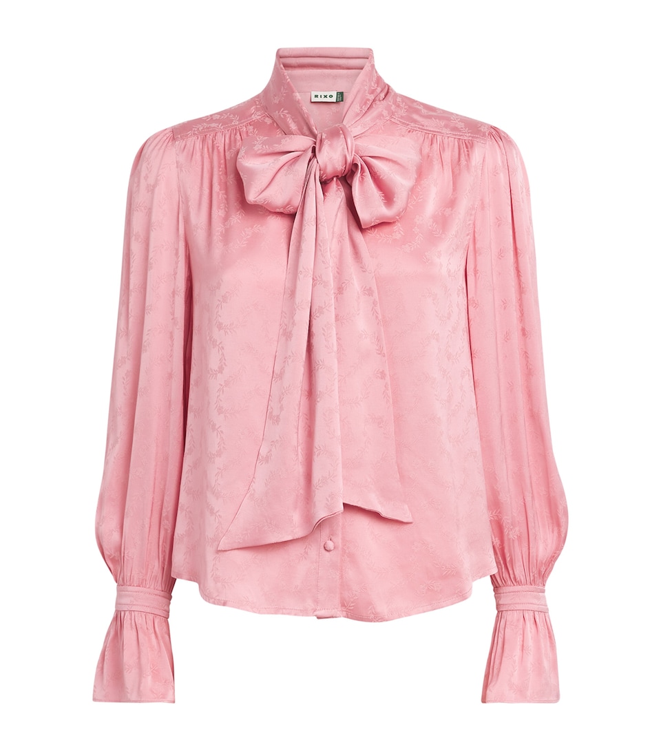 Rixo Womens Satin Floral Jacquard Evanora Blouse Flrl Trail Jcqrd Pnk