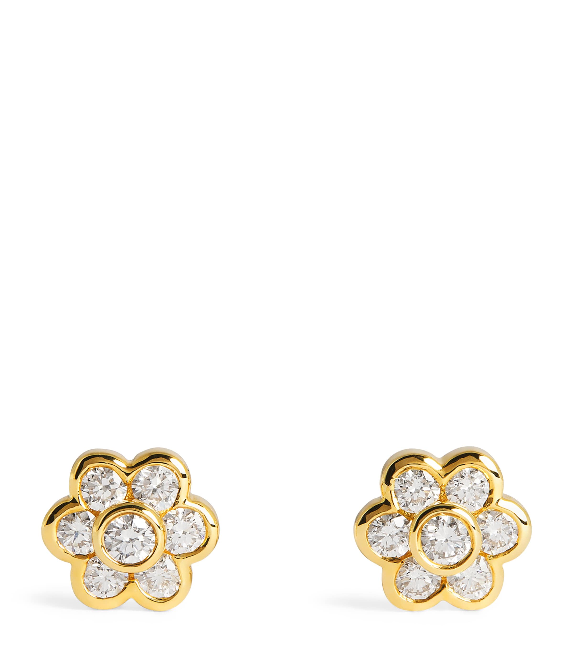 Yellow Gold and Diamond Flora Stud Earrings