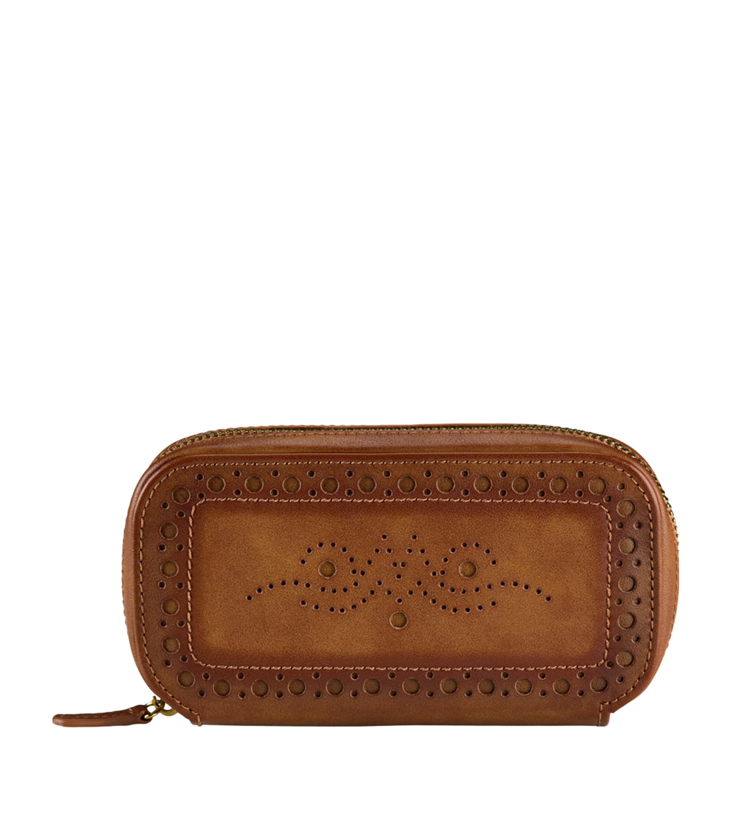 WOLF Brogue Zipped Watch Case Burnished Brown