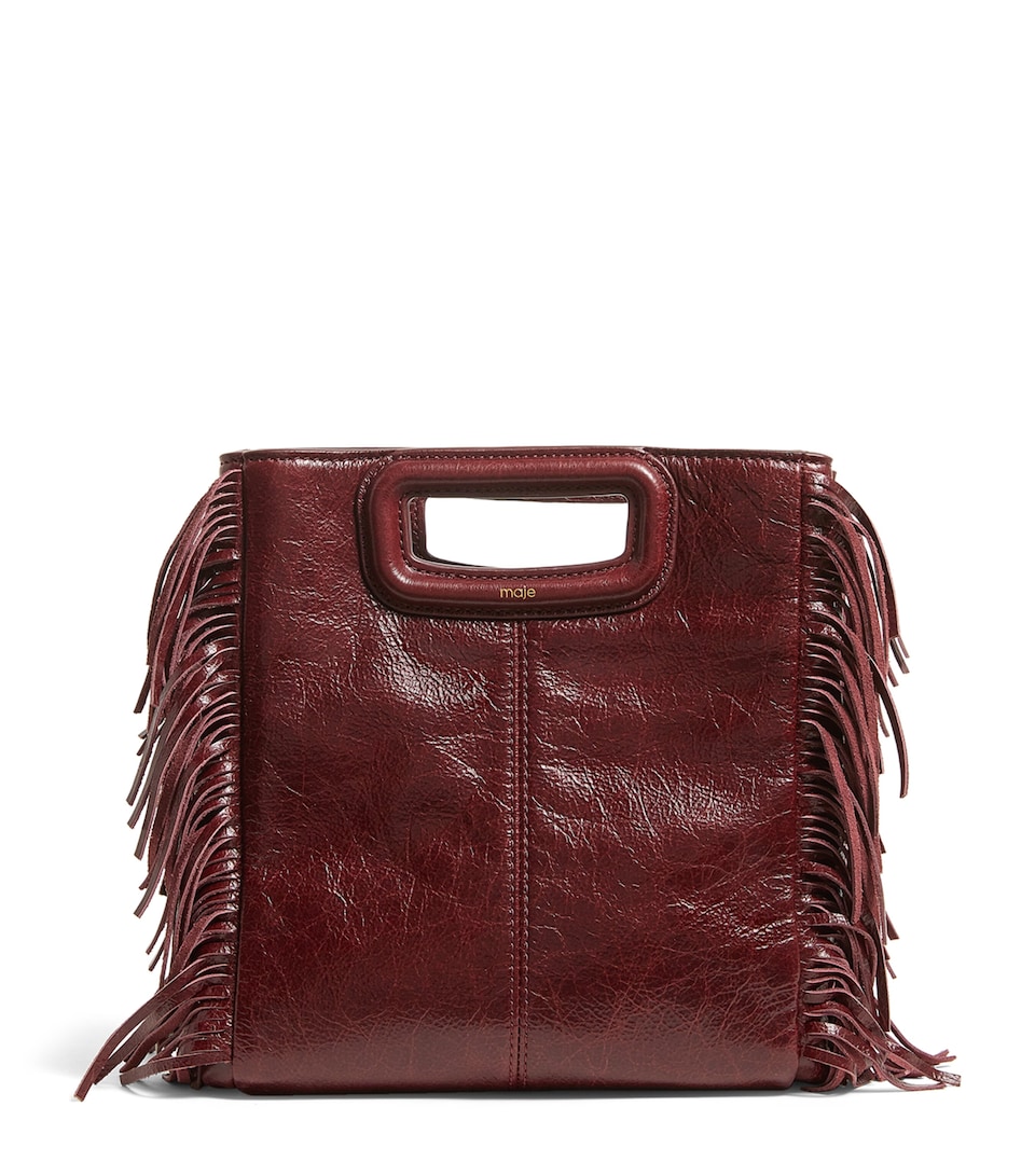 Maje Cracked Leather Fringed M Bag Burgundy