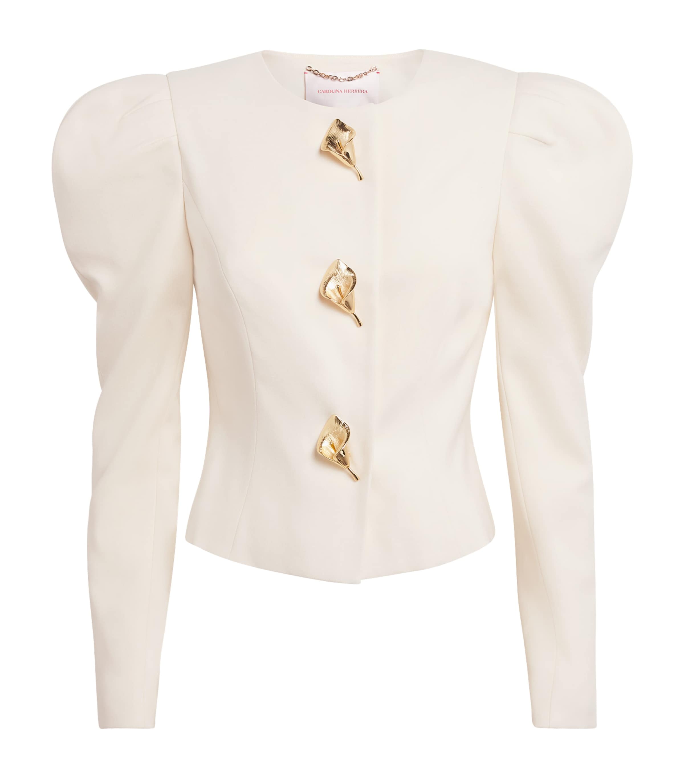 Carolina Herrera Womens Stretch-Wool Embellished Jacket Ivory