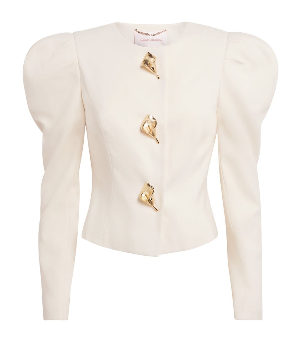 Carolina Herrera Womens Stretch-Wool Embellished Jacket Ivory