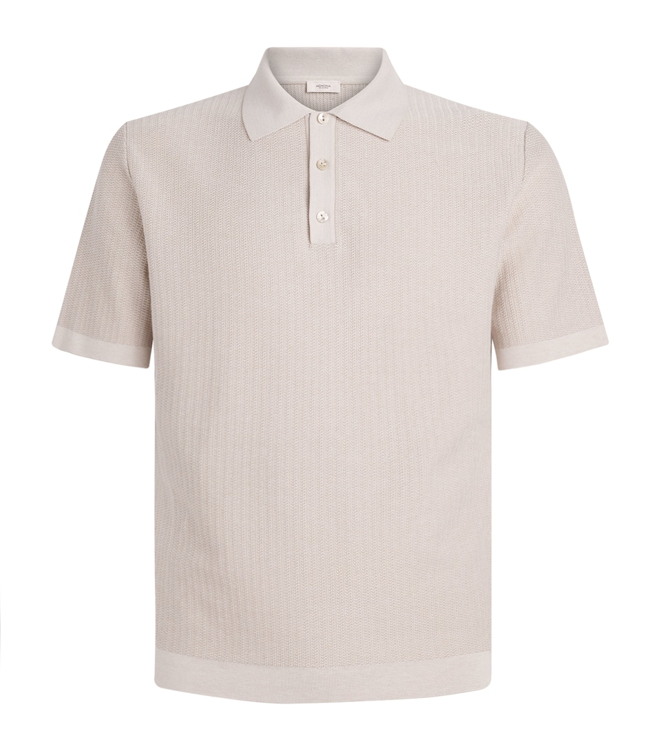 Agnona Mens Cotton-Silk Polo Shirt Light Grey Stone